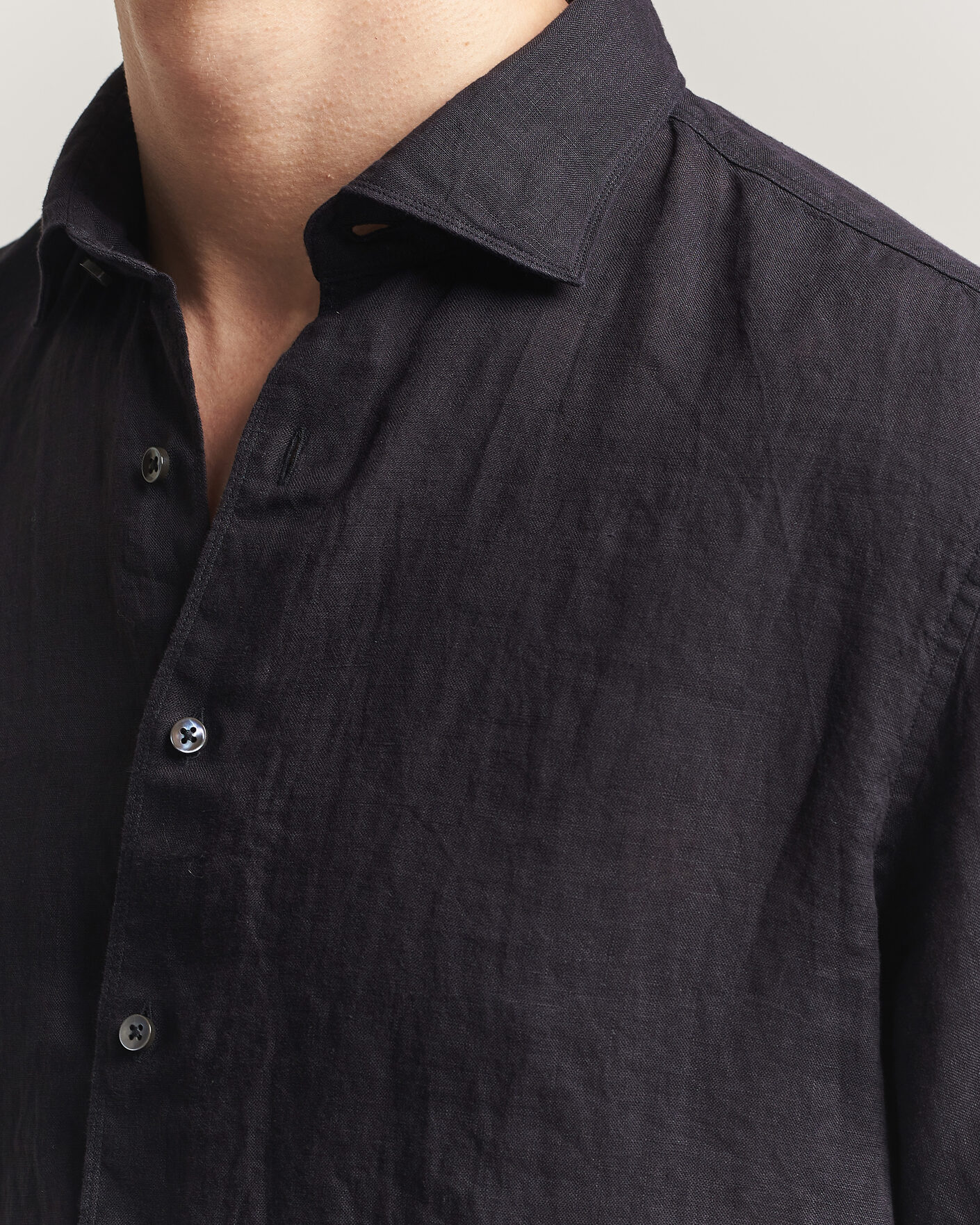 Homme | Chemises | Stenströms | Regular Fit Cut Away Linen Shirt Black