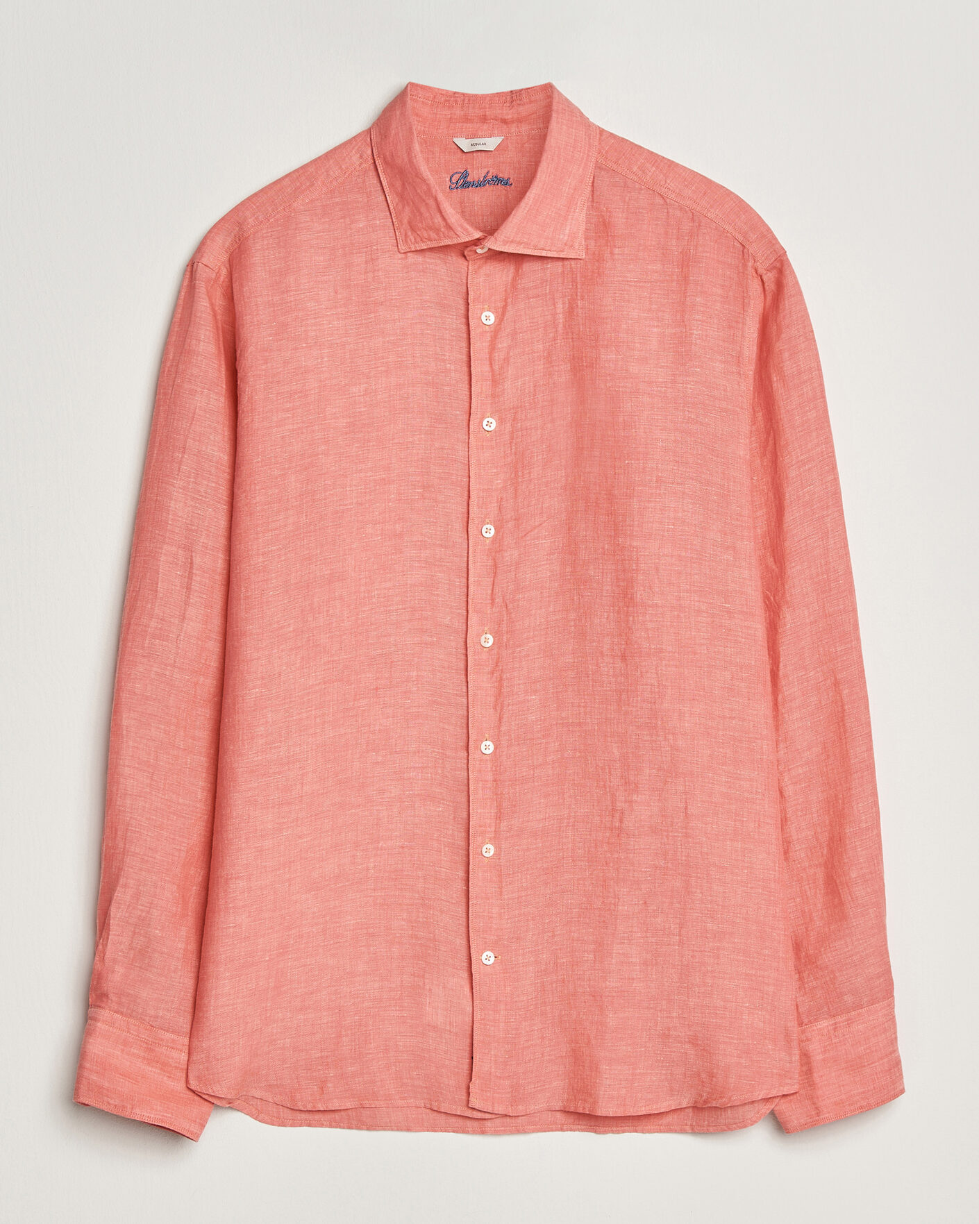 Heren | Overhemden | Stenströms | Regular Fit Cut Away Linen Shirt Raspberry