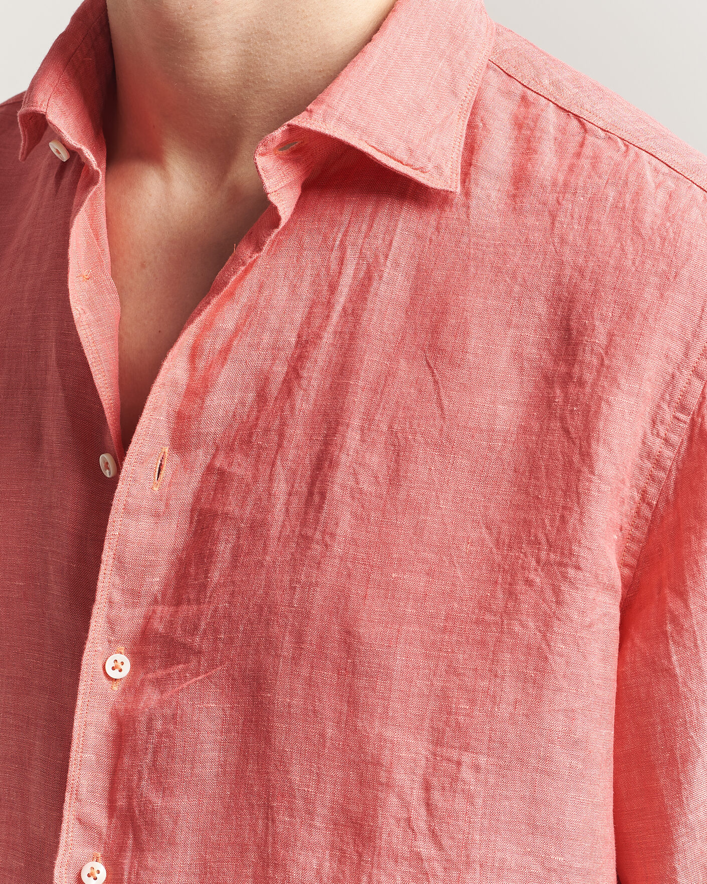 Heren | Overhemden | Stenströms | Regular Fit Cut Away Linen Shirt Raspberry