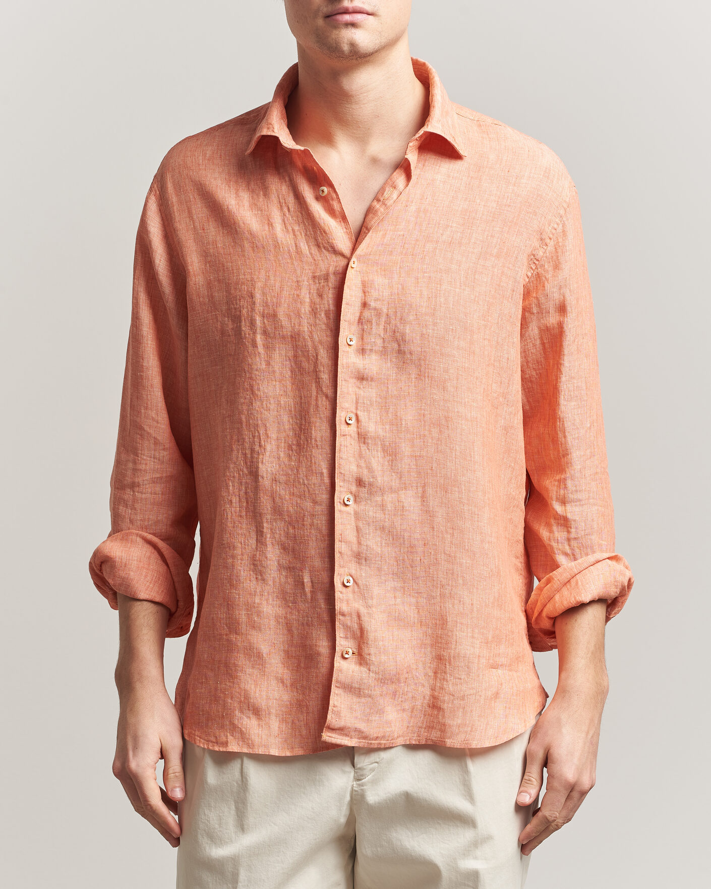 Homme | Chemises | Stenströms | Regular Fit Cut Away Linen Shirt Orange