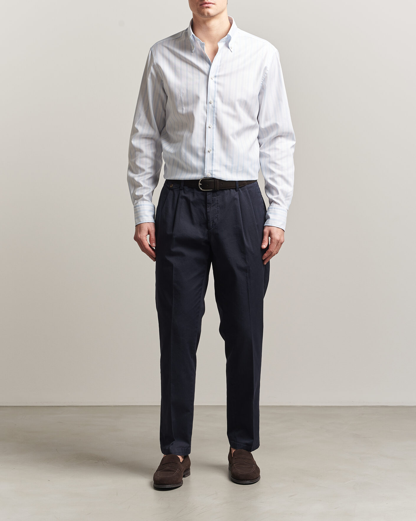 Homme | Chemises | Stenströms | Regular Fit Striped Oxford Shirt Light Blue