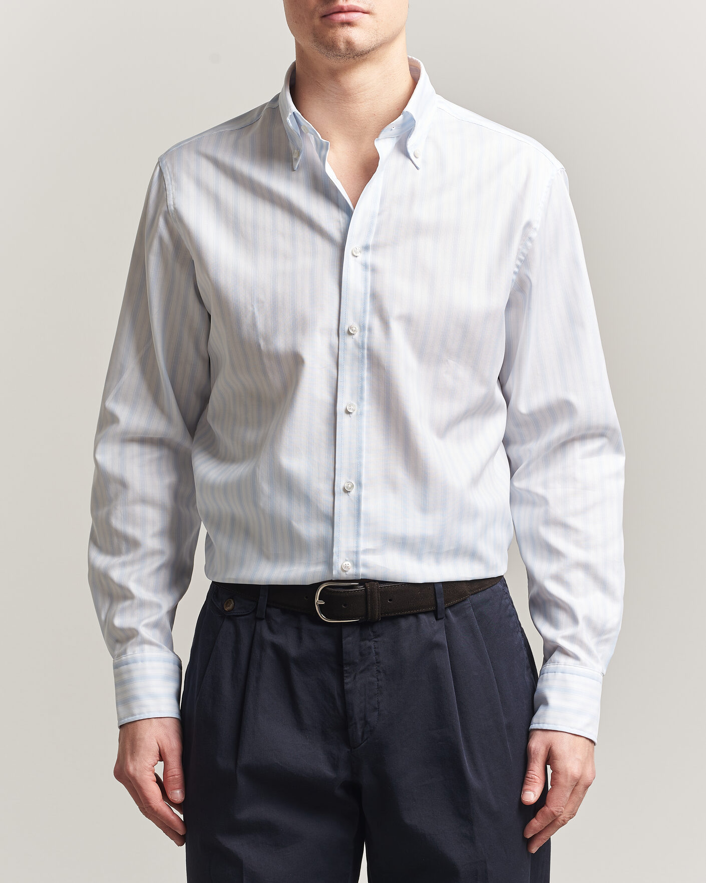 Homme | Chemises | Stenströms | Regular Fit Striped Oxford Shirt Light Blue