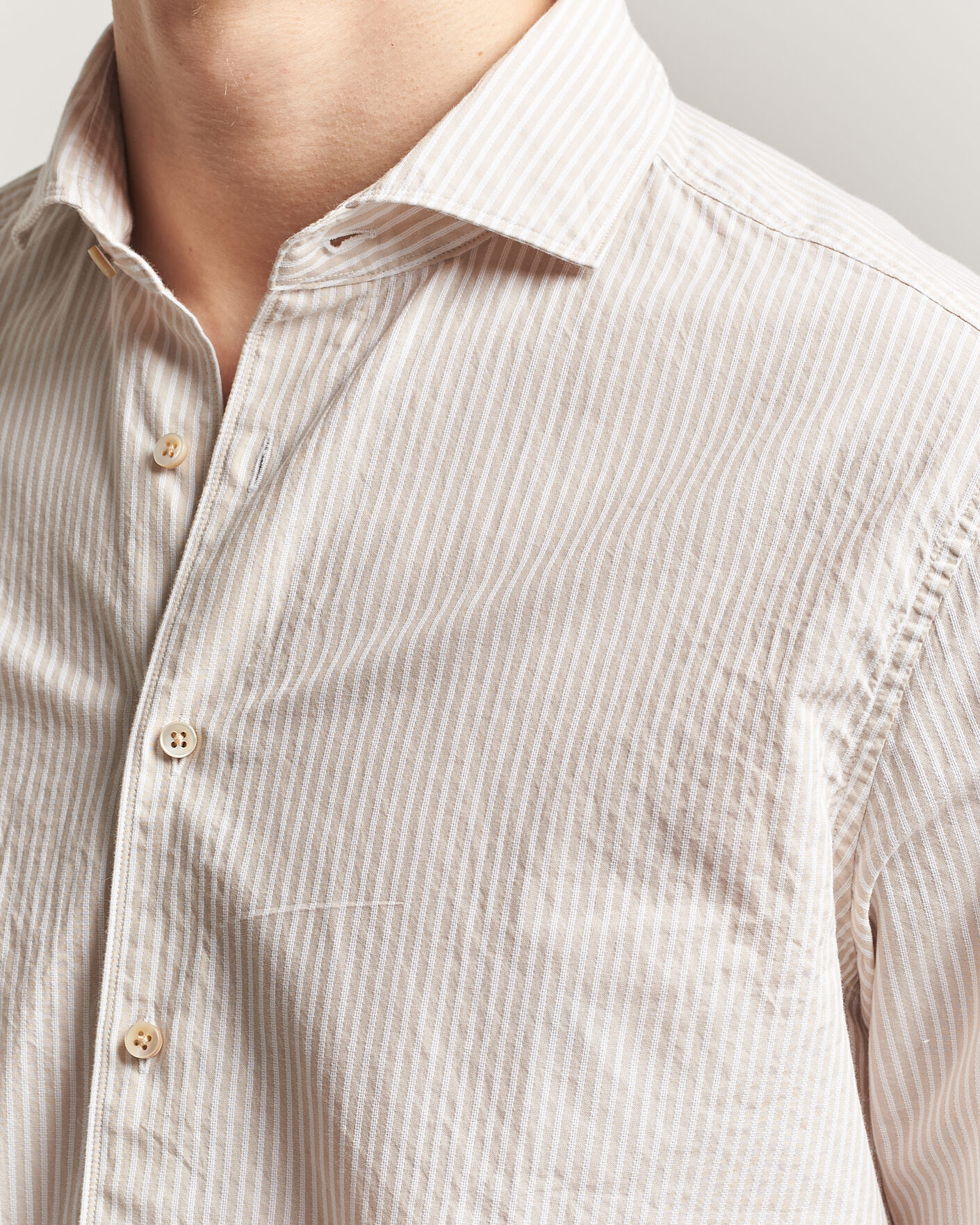 Homme | Chemises | Stenströms | Regular Fit Structured Stripe Shirt Beige