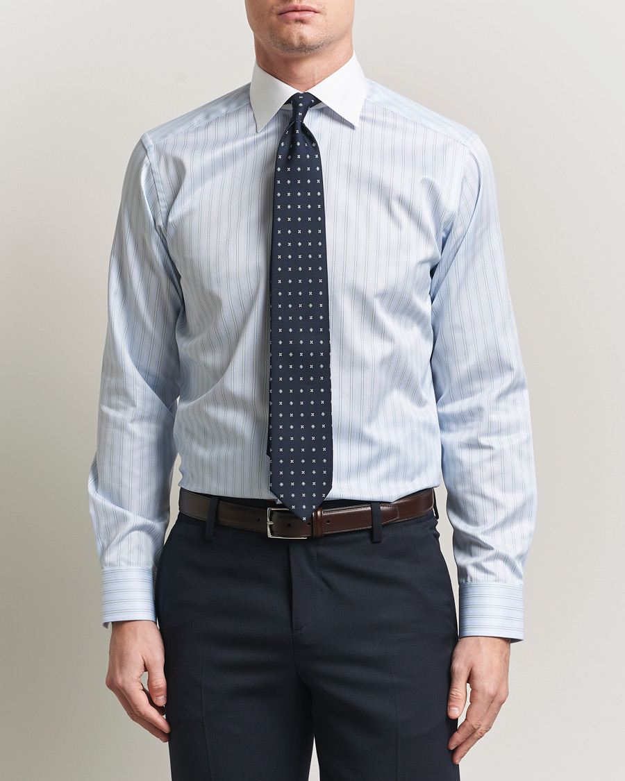 Heren | Overhemden | Eton | Slim Fit Signature Twill Striped Shirt Light Blue