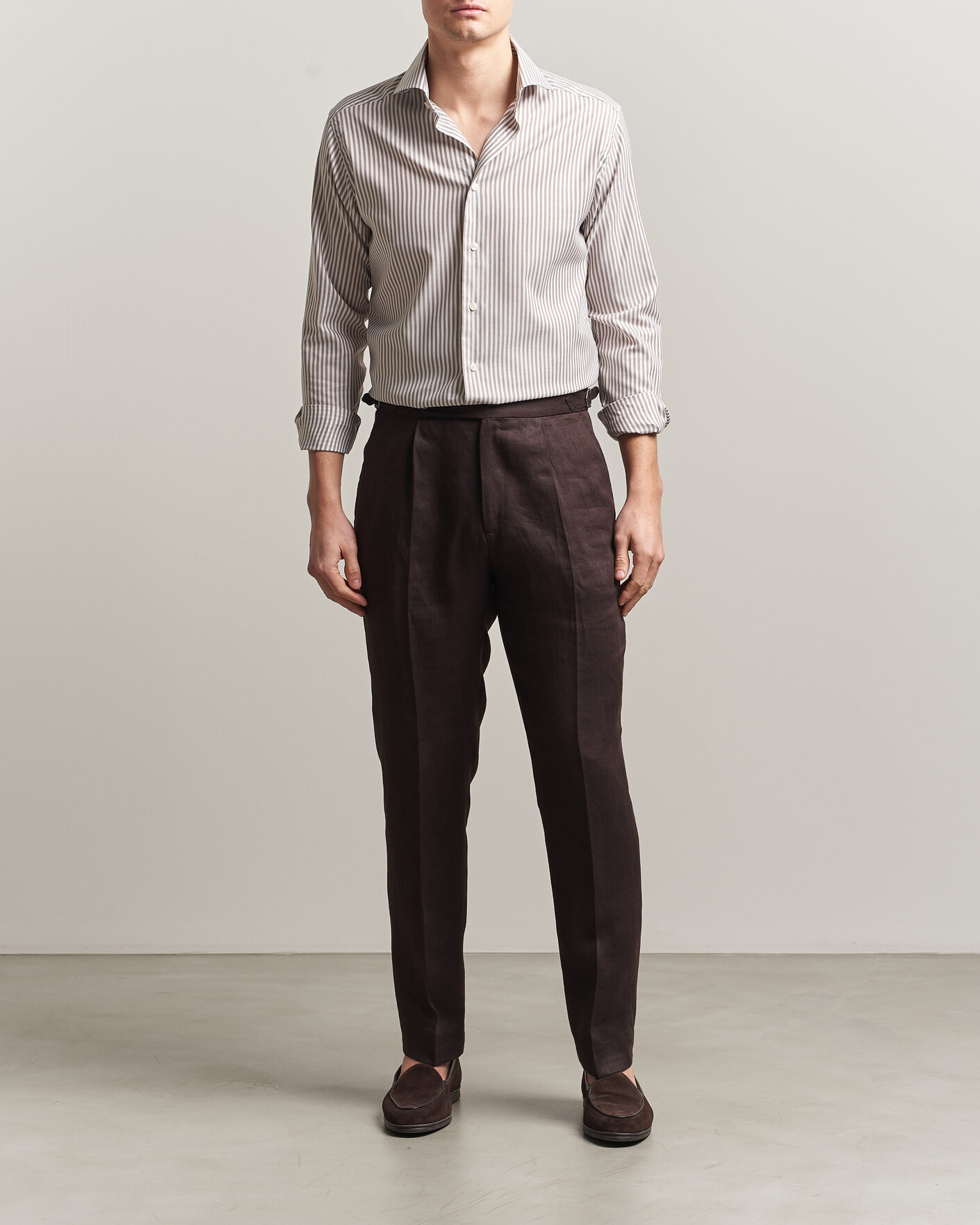 Heren | Overhemden | Eton | Slim Fit Signature Oxford Striped Shirt Beige