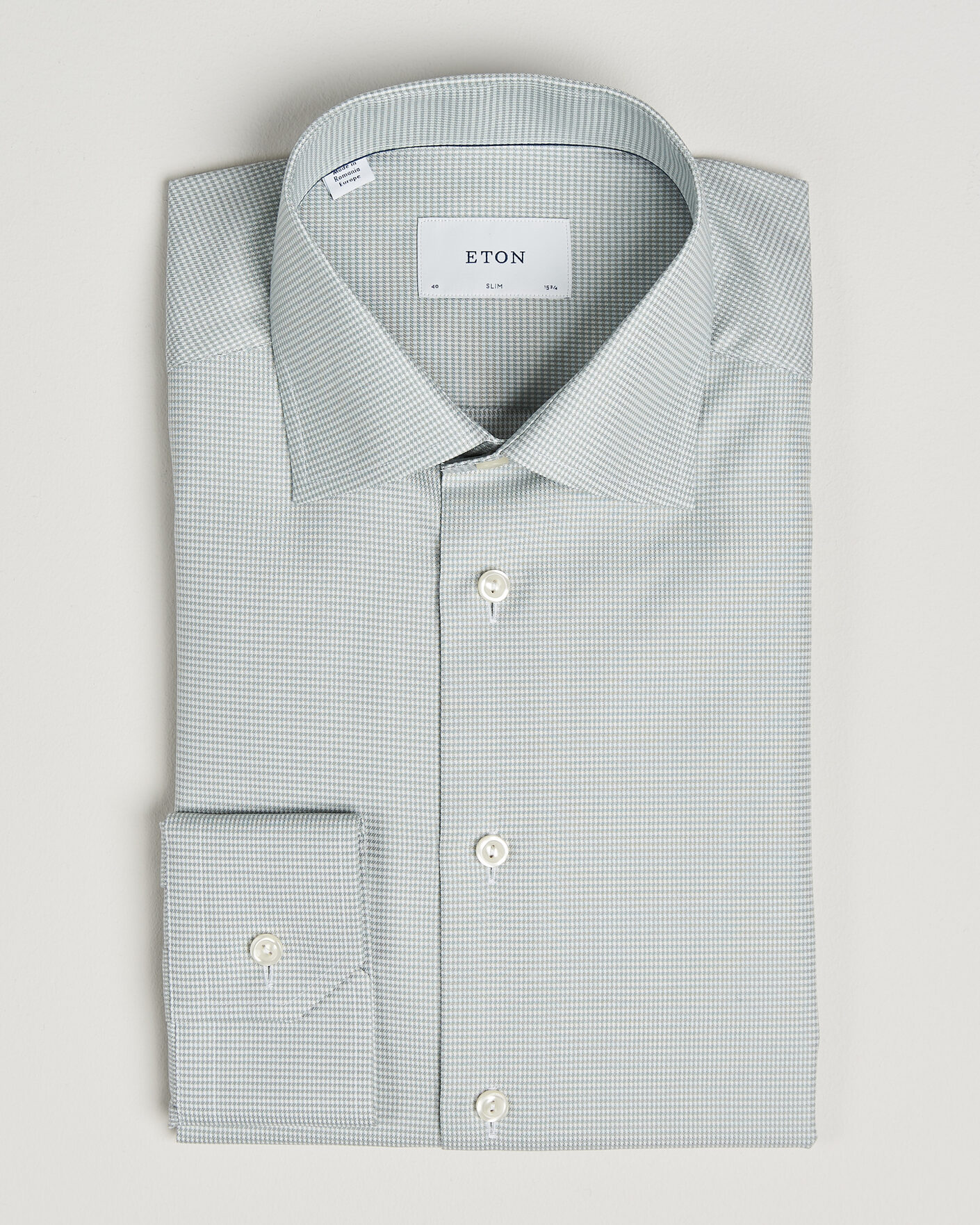 Heren | Overhemden | Eton | Slim Fit Signature Twill Houndstooth Shirt Light Green