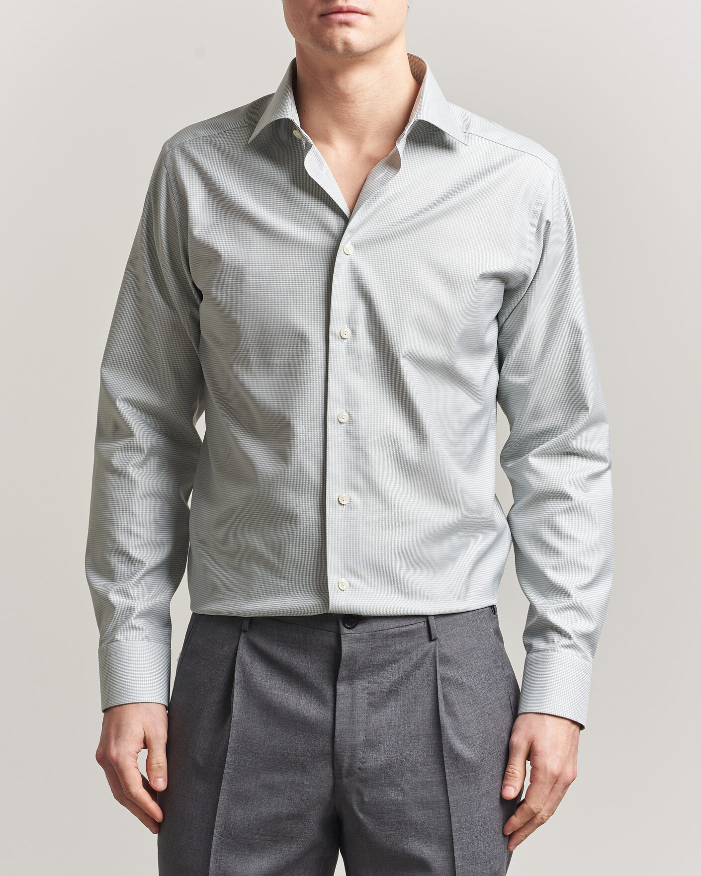 Heren | Overhemden | Eton | Slim Fit Signature Twill Houndstooth Shirt Light Green