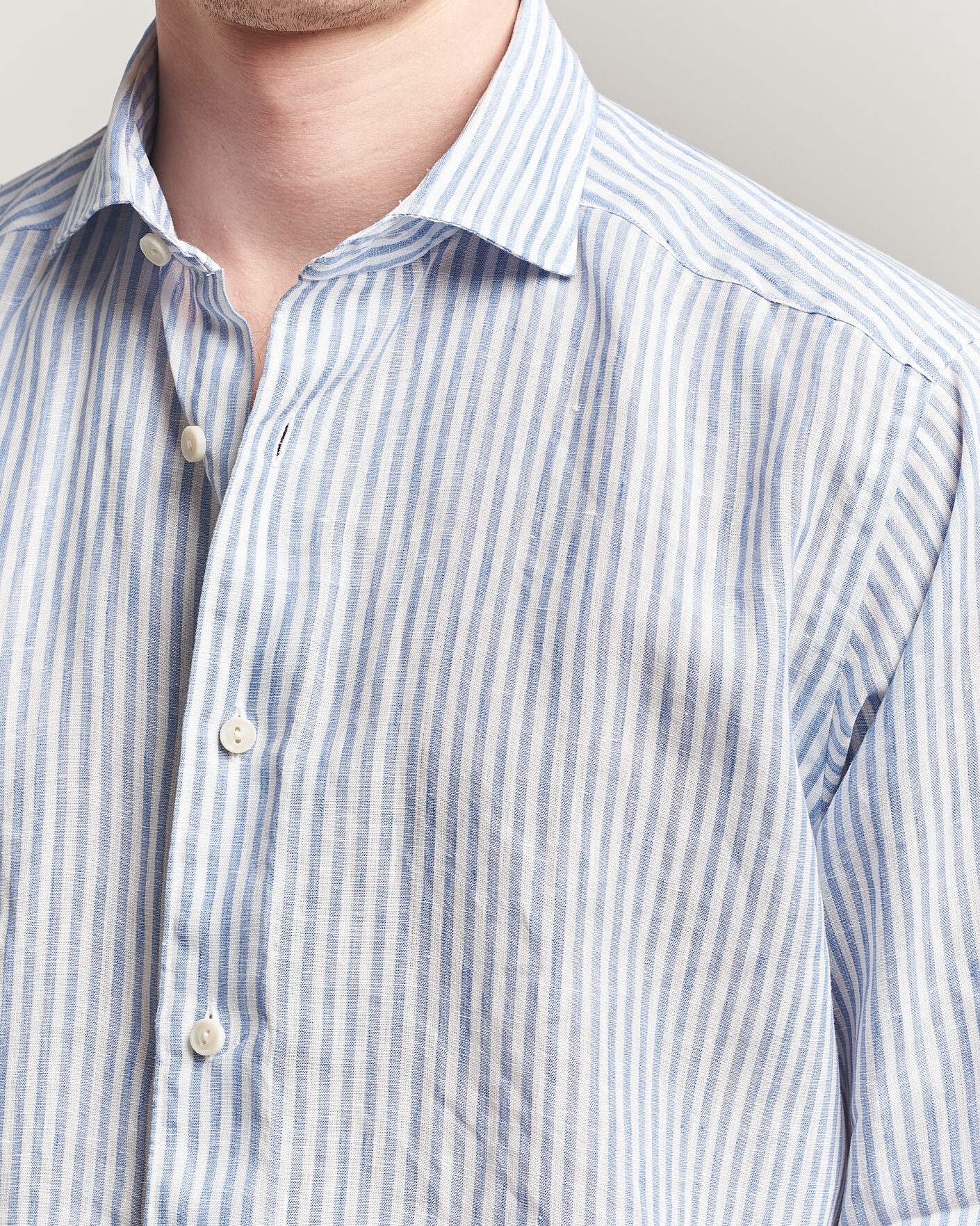 Homme | Chemises | Eton | Casual Fit Striped Linen Shirt Light Blue
