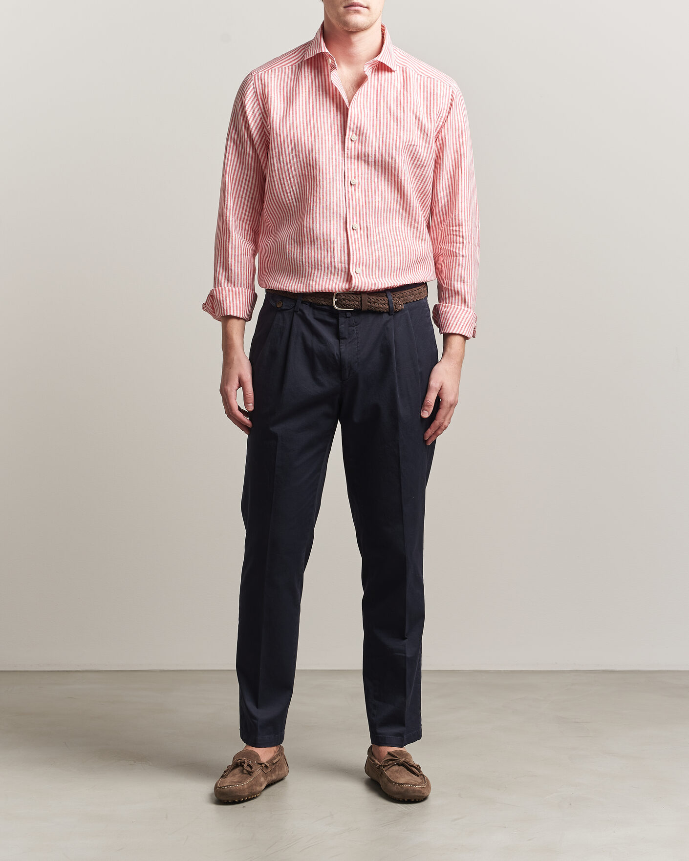 Homme | Chemises | Eton | Casual Fit Striped Linen Shirt Red