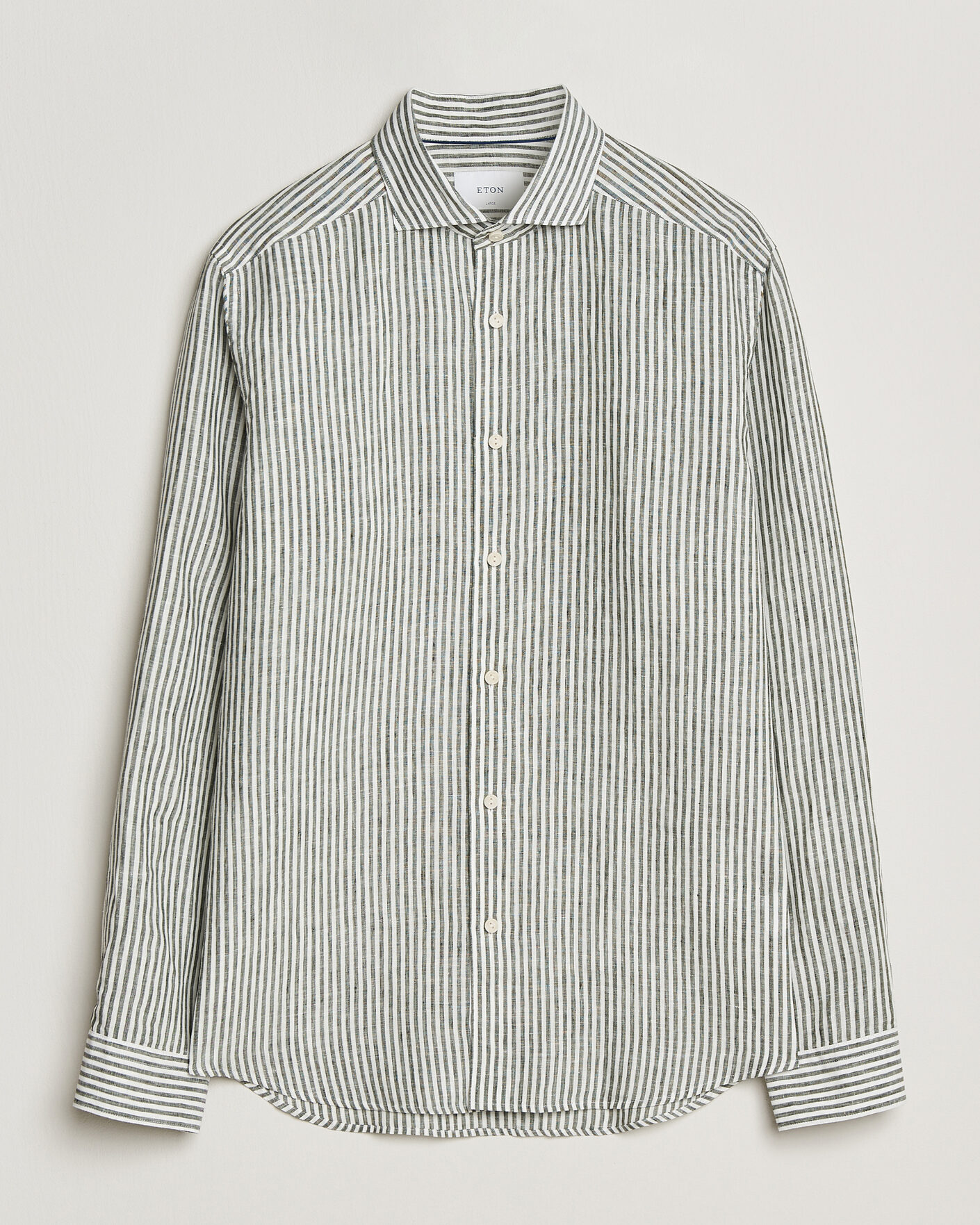 Heren | Overhemden | Eton | Casual Fit Striped Linen Shirt Dark Green
