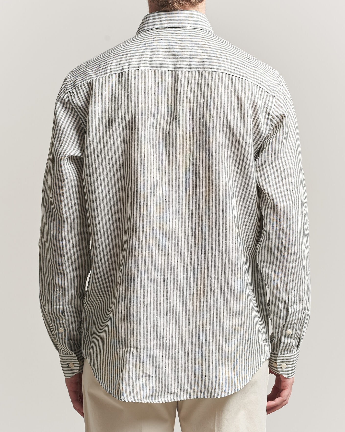 Heren | Overhemden | Eton | Casual Fit Striped Linen Shirt Dark Green