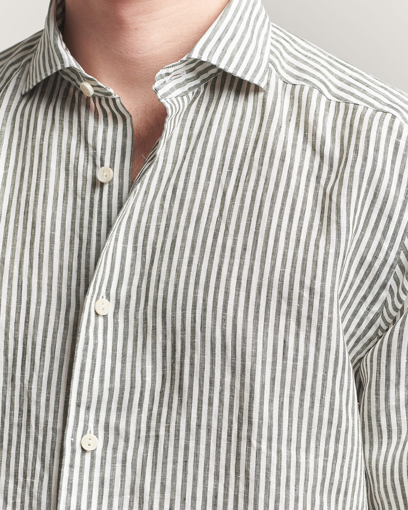 Homme | Chemises | Eton | Casual Fit Striped Linen Shirt Dark Green