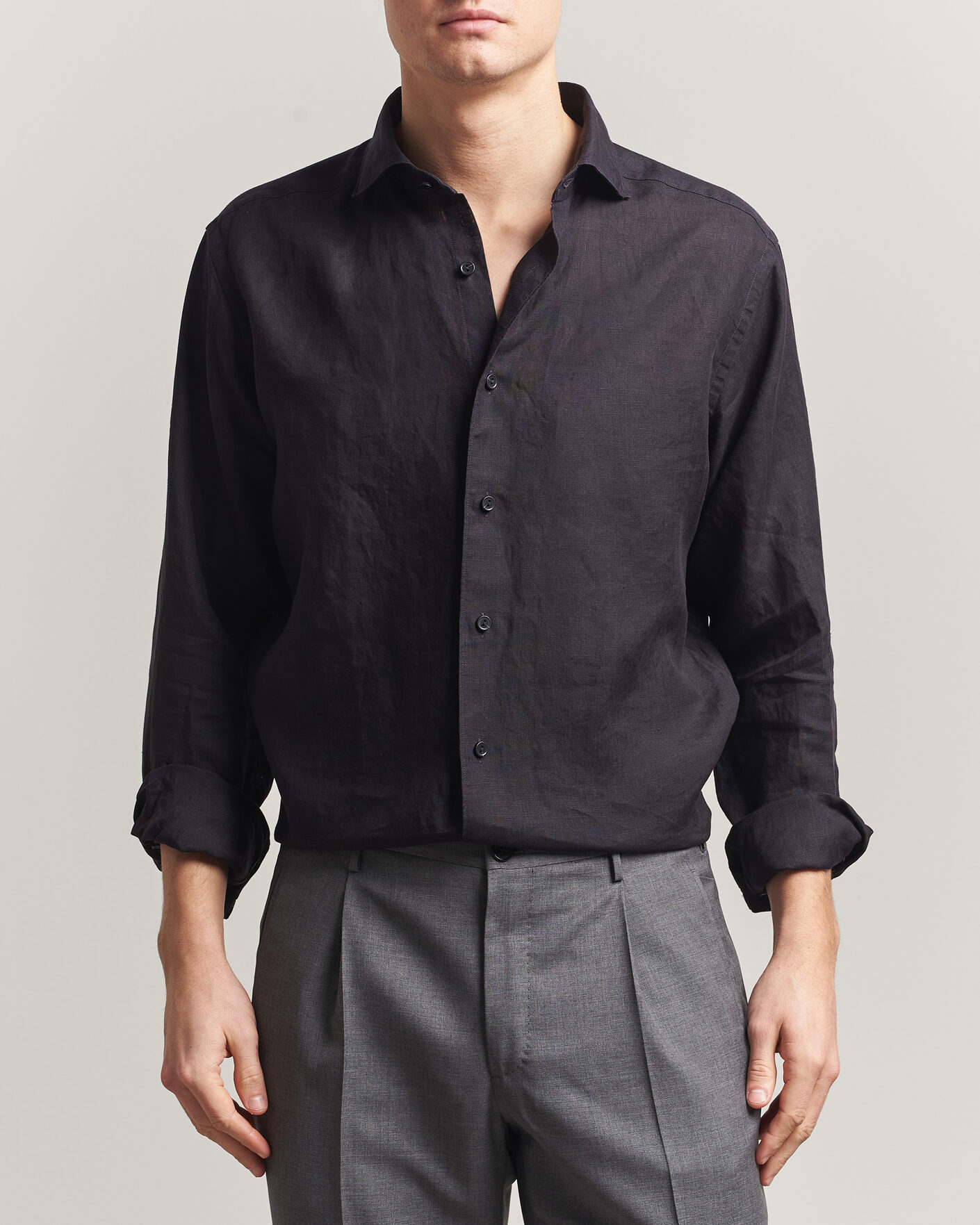 Heren | Overhemden | Eton | Casual Fit Linen Shirt Black