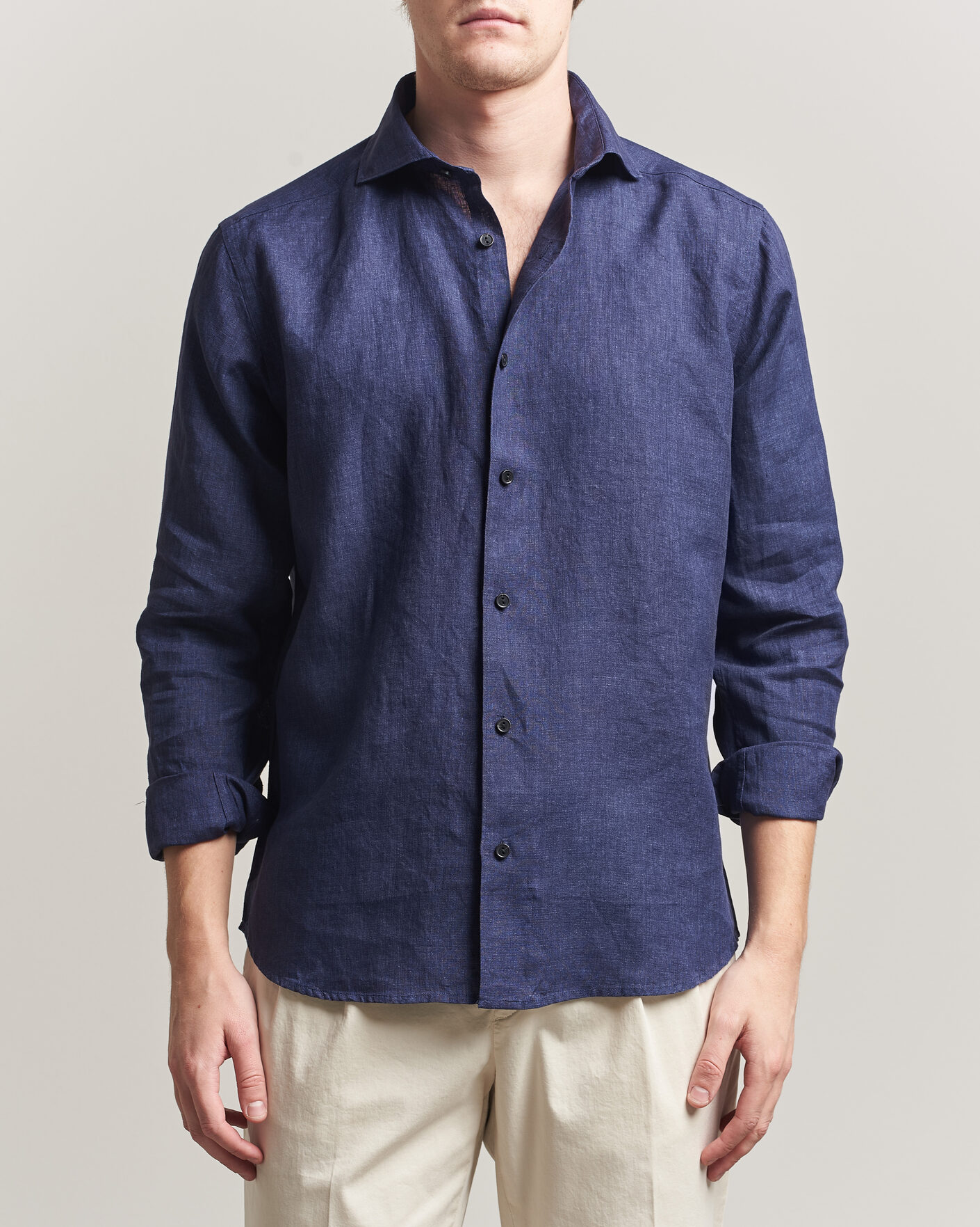 Heren | Overhemden | Eton | Casual Fit Linen Shirt Navy Blue