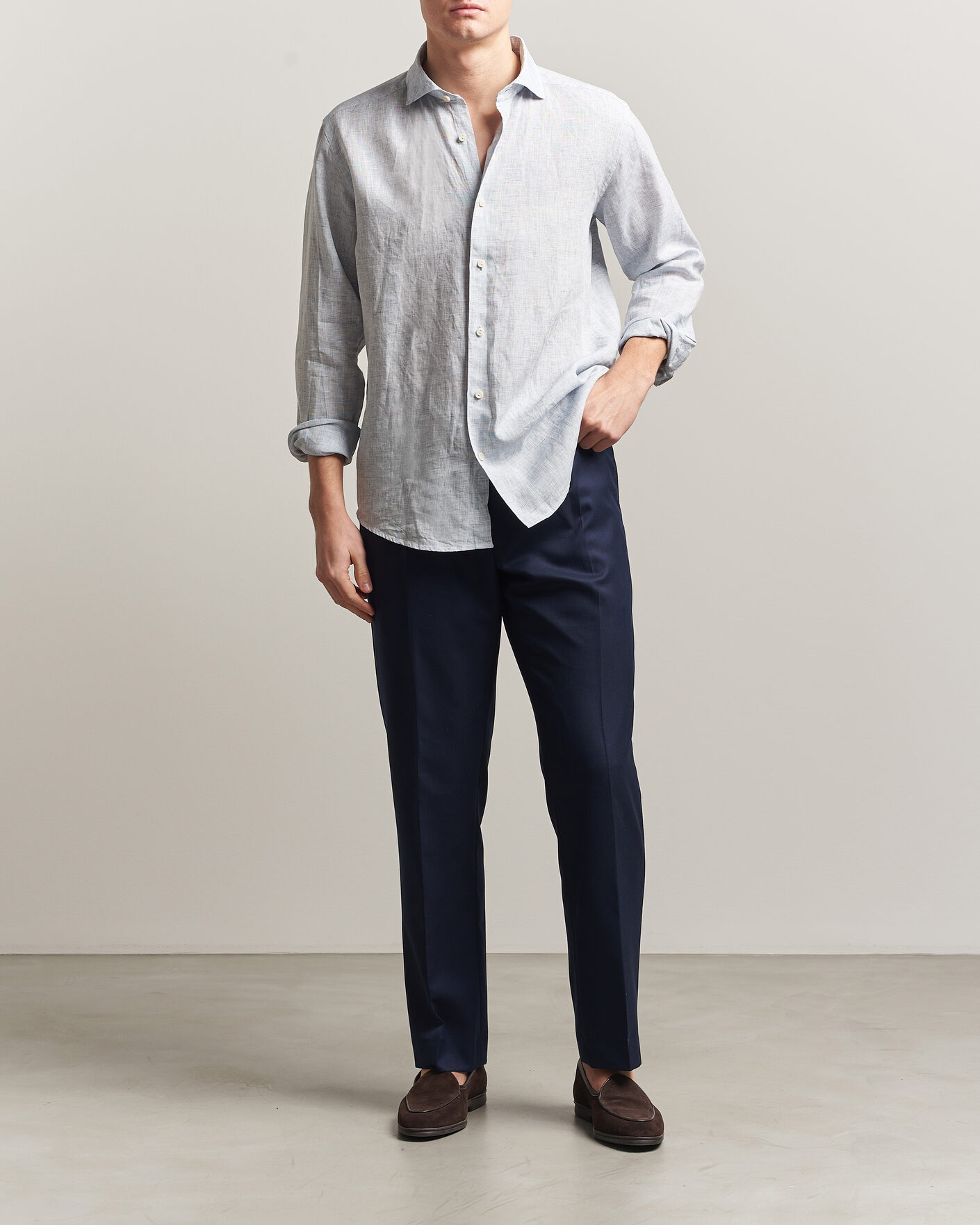 Heren | Overhemden | Eton | Casual Fit Linen Shirt Light Blue