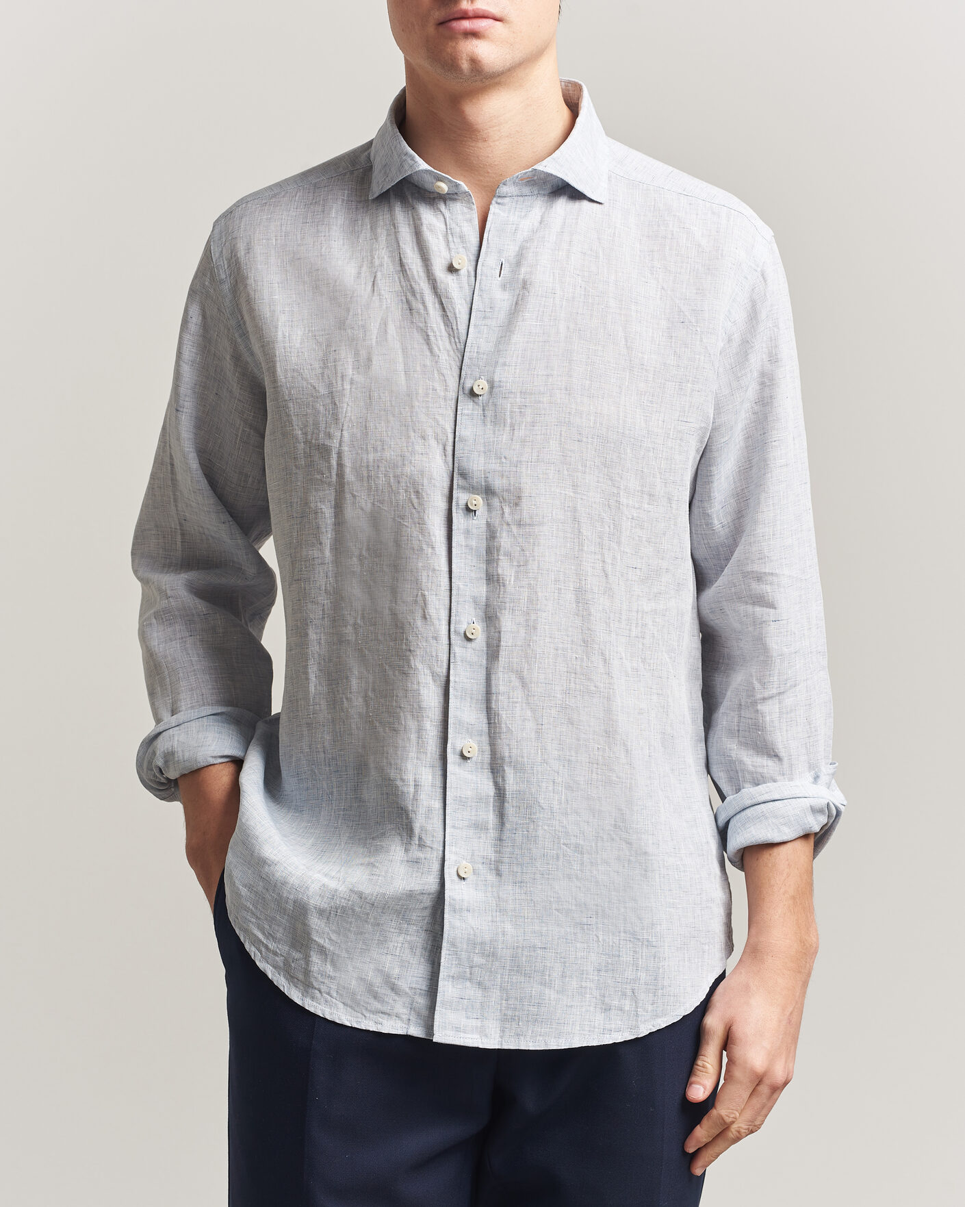 Heren | Overhemden | Eton | Casual Fit Linen Shirt Light Blue