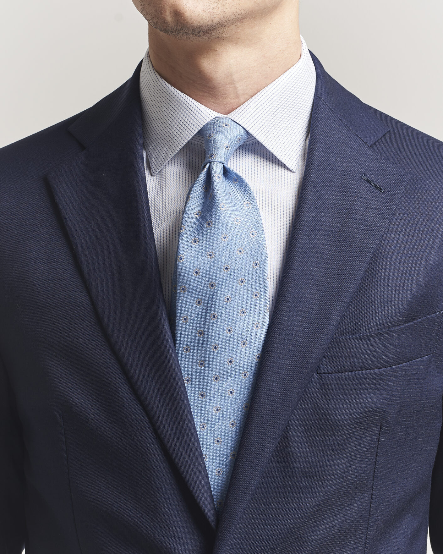 Heren | Stropdassen | Eton | Floral Linen Silk Tie Light Blue