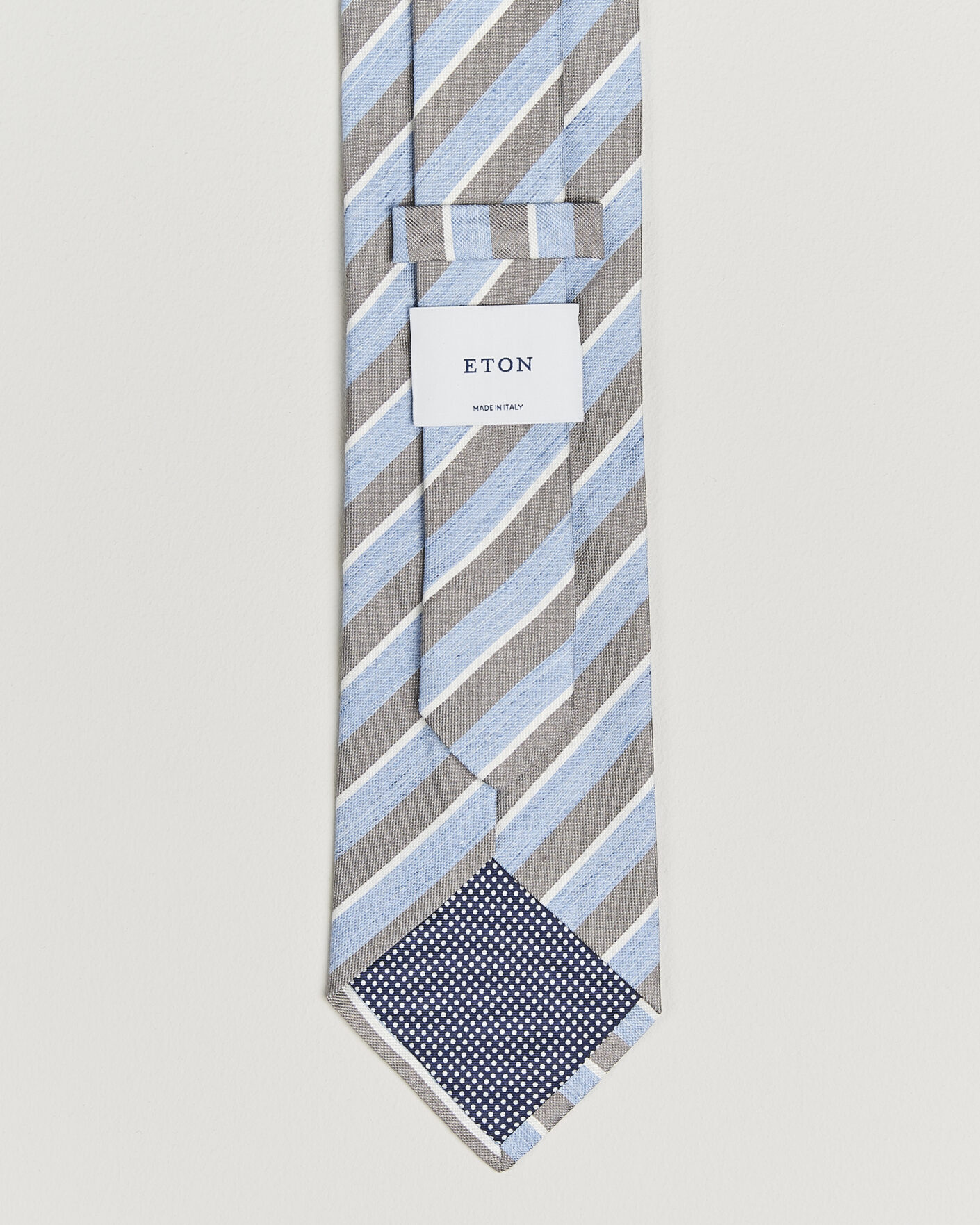 Heren | Stropdassen | Eton | Striped Linen Silk Tie Brown/Blue