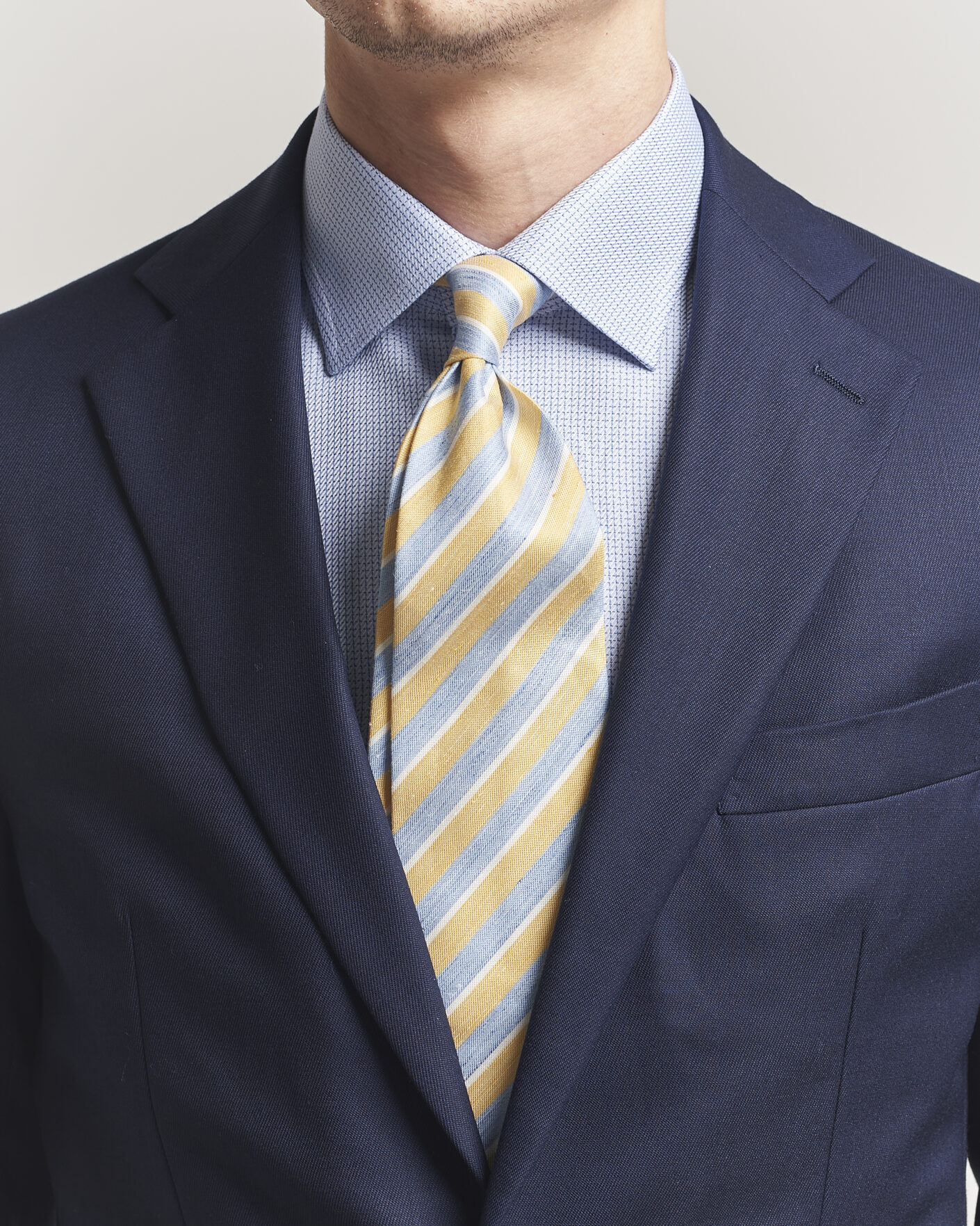 Homme | Cravates | Eton | Striped Linen Silk Tie Yellow/Blue