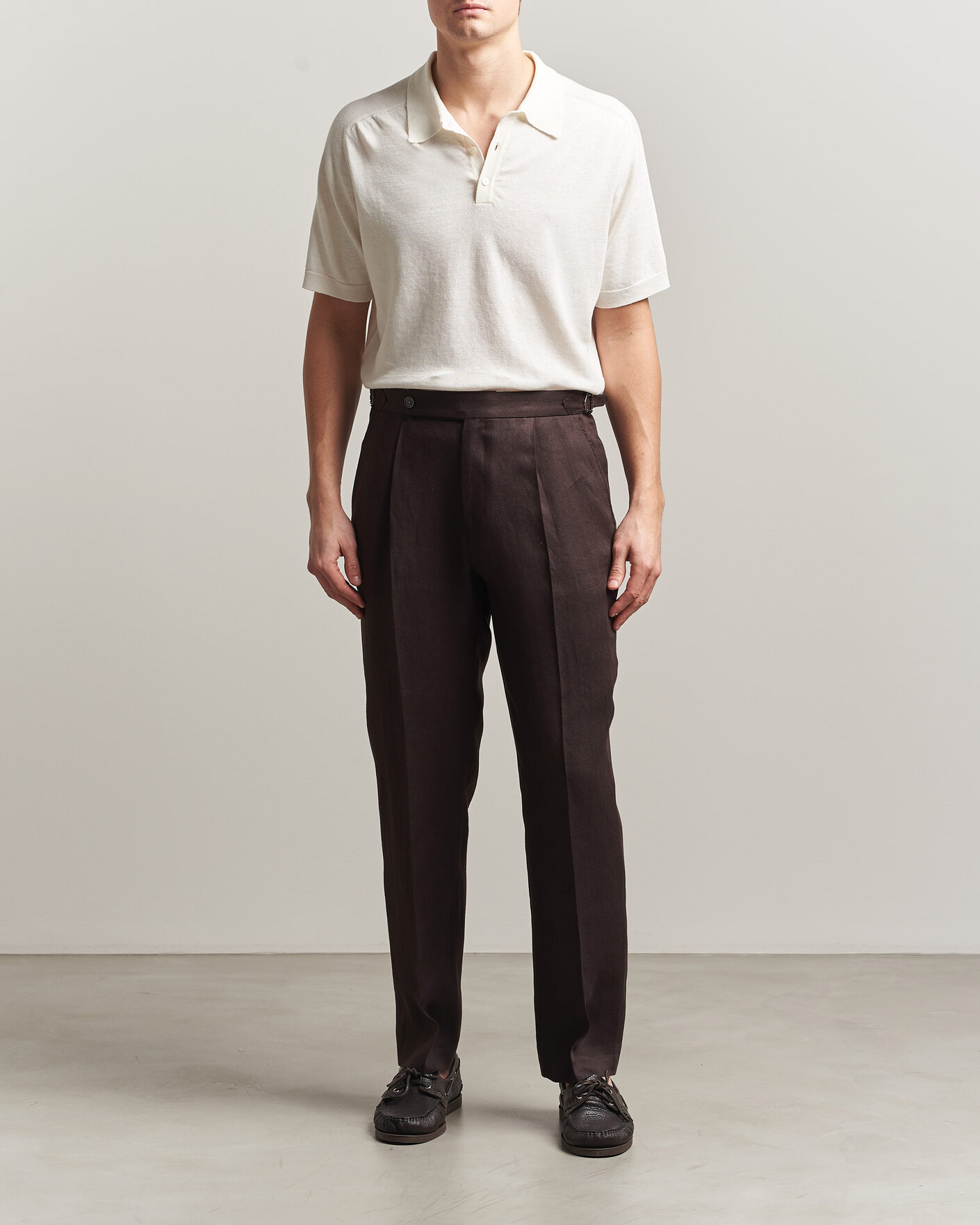 Heren | Polo's | Eton | Cotton Linen Fine Knit Polo White