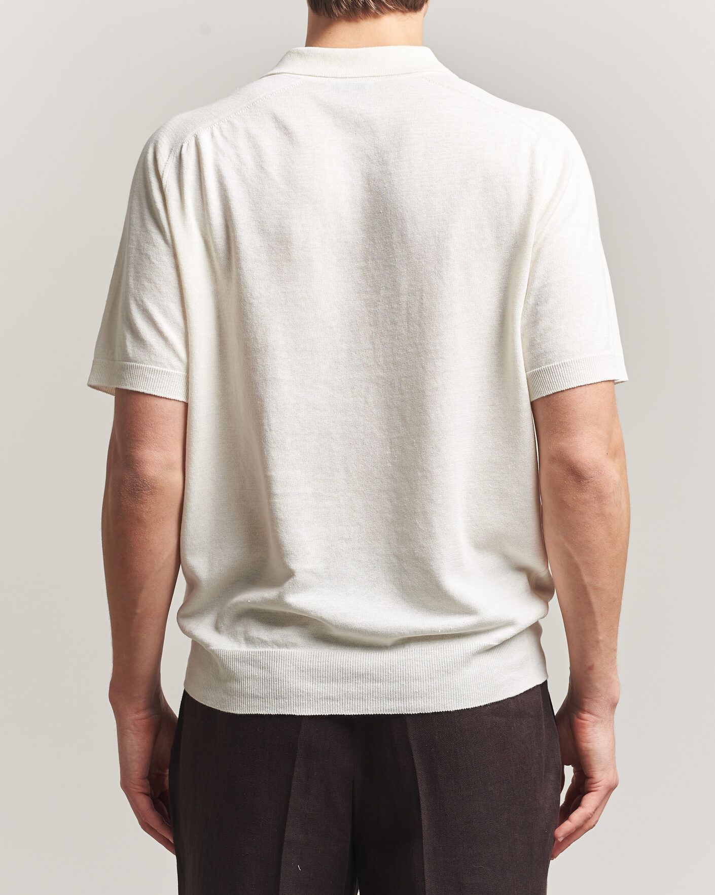 Heren | Polo's | Eton | Cotton Linen Fine Knit Polo White