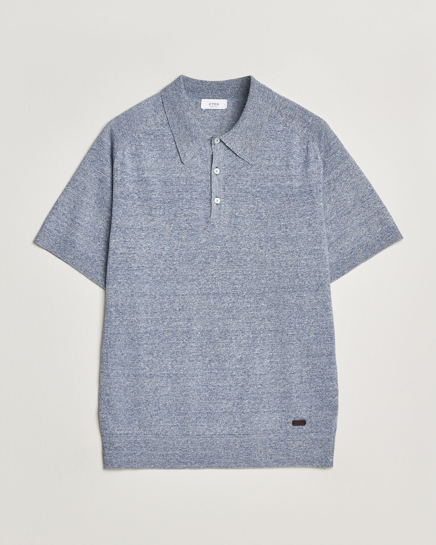 Homme | Polos | Eton | Cotton Linen Fine Knit Polo Blue