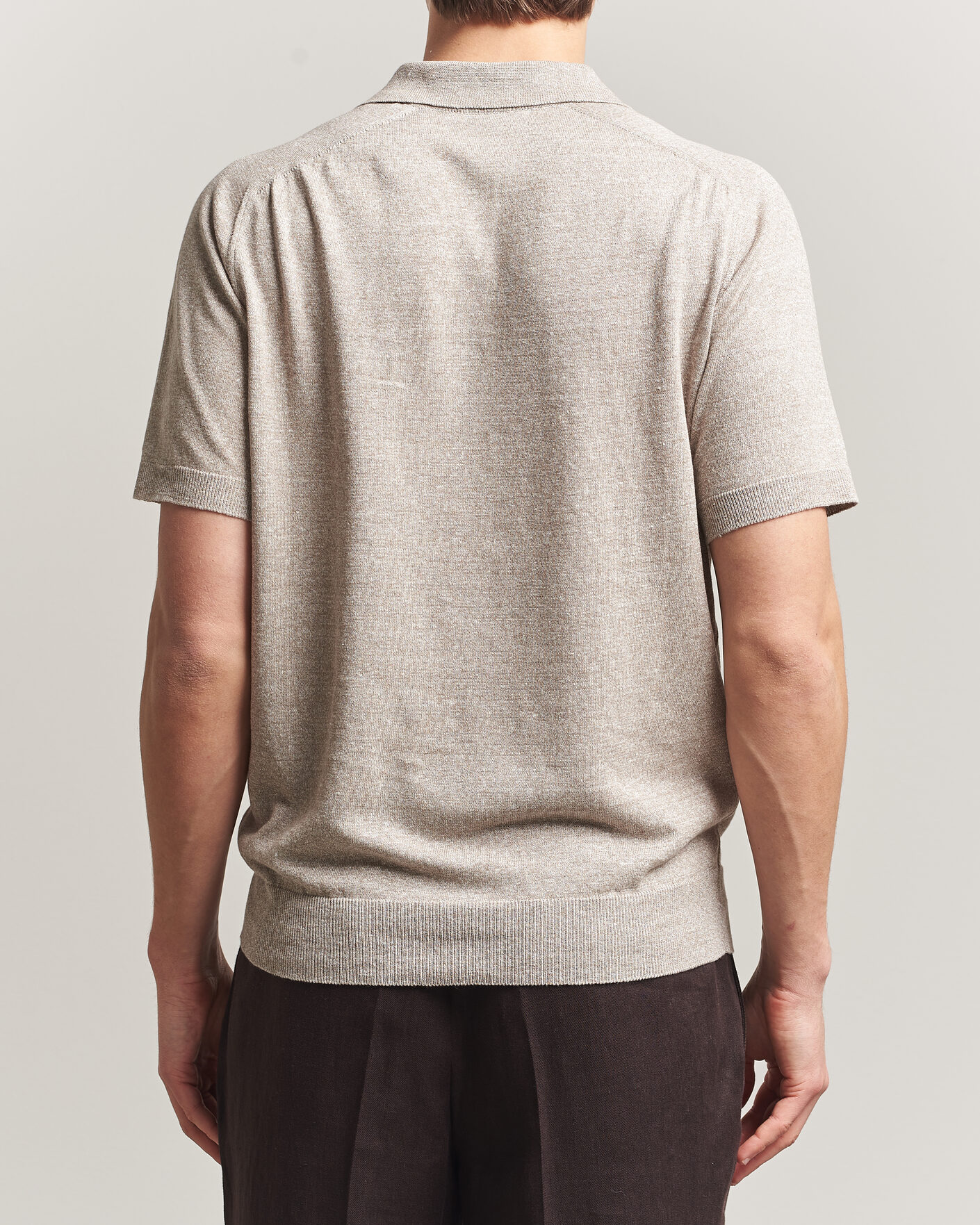 Homme | Polos | Eton | Cotton Linen Fine Knit Polo Beige