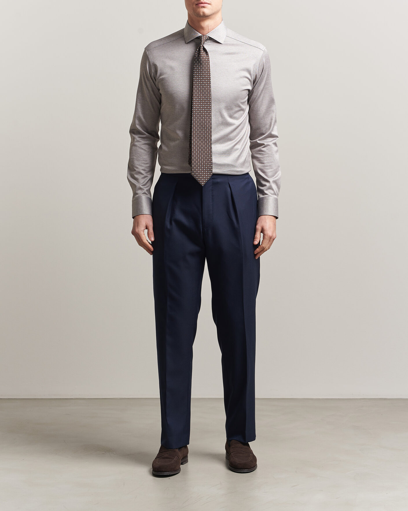 Homme | Chemises | Eton | Filo di Scozia Knitted Shirt Brown