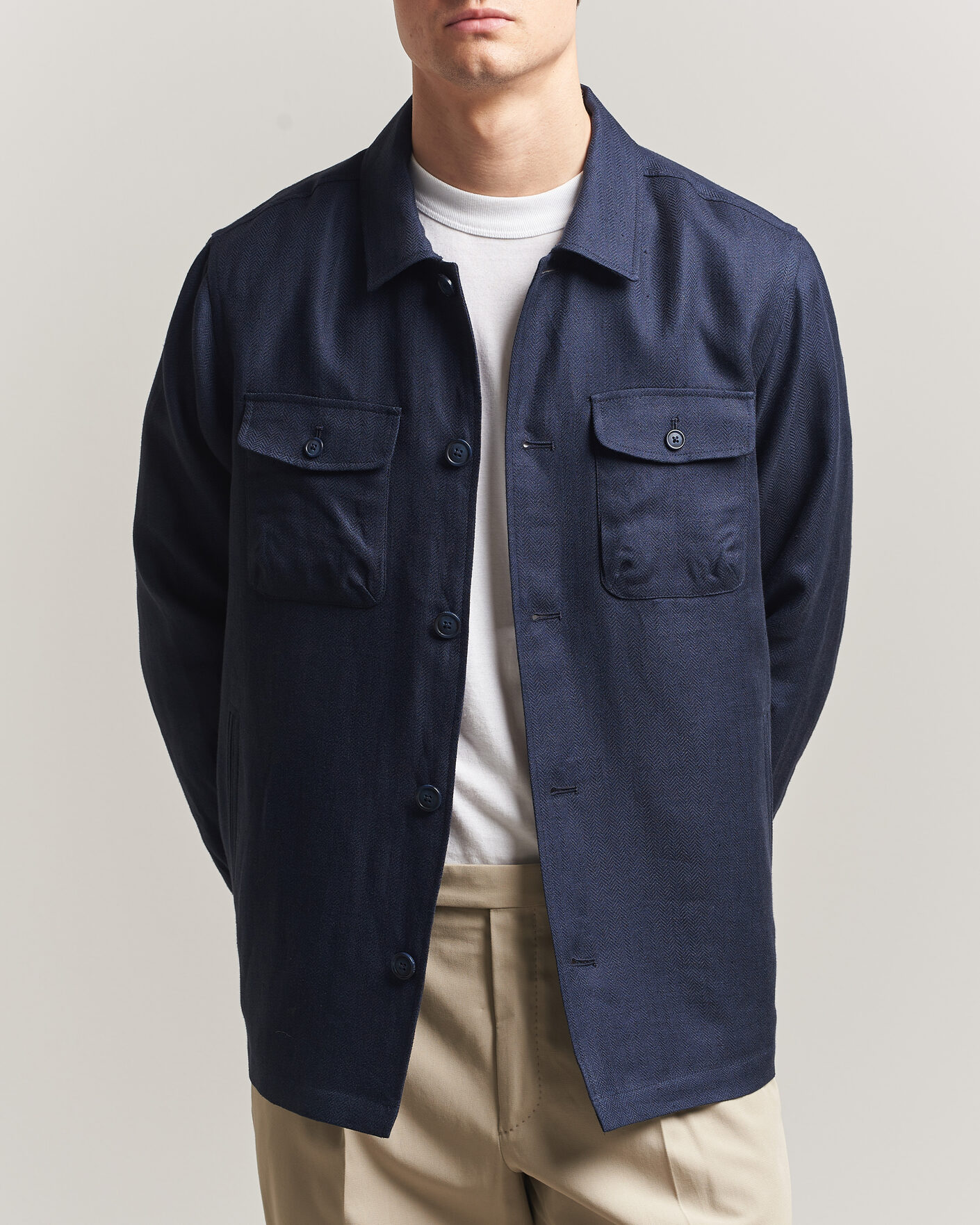 Heren | Jassen | Eton | Four Pocket Linen Lyocell Shirt Jacket Navy Blue