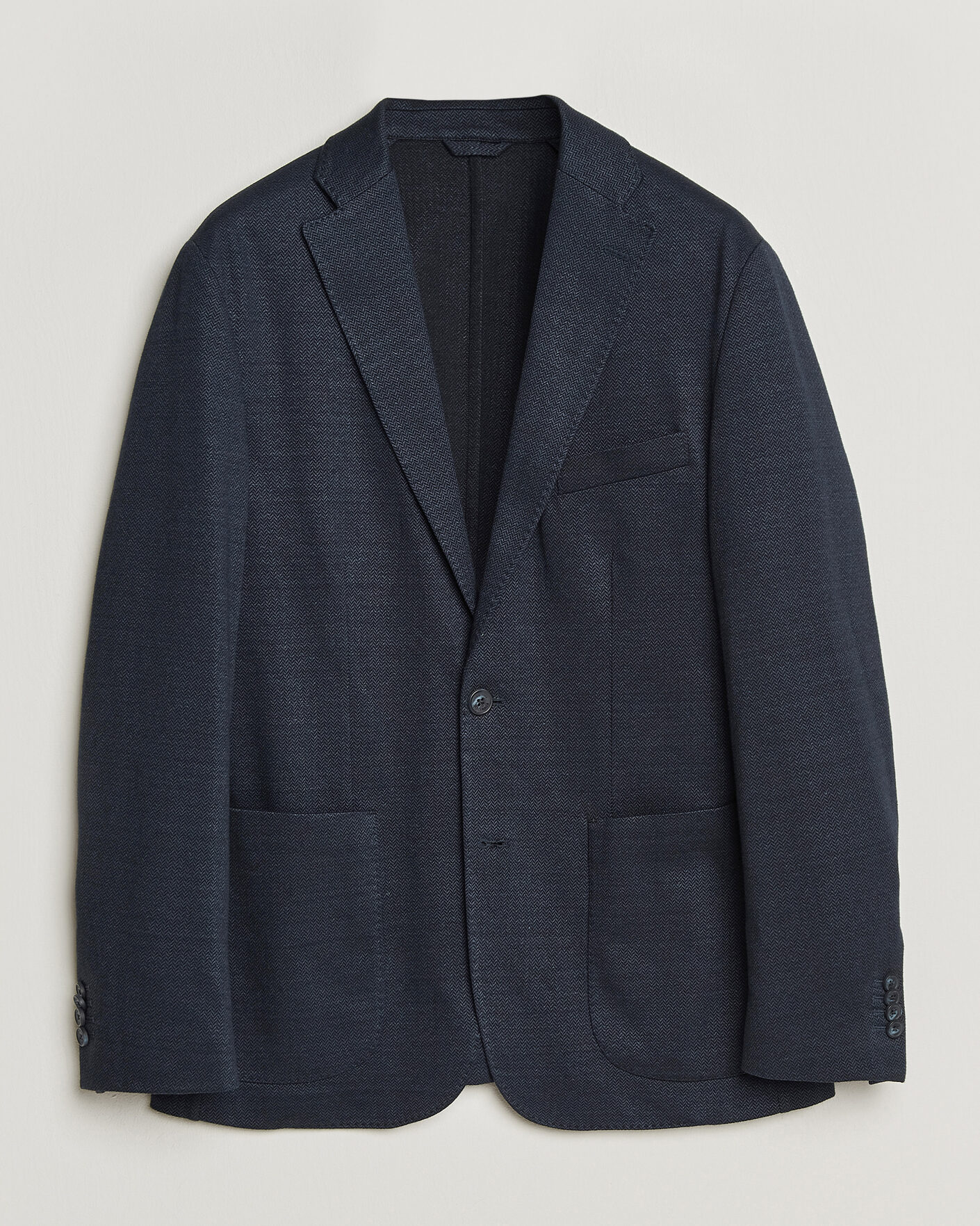 Heren | Blazers | Eton | Linen Jersey Herringbone Blazer Navy Blue