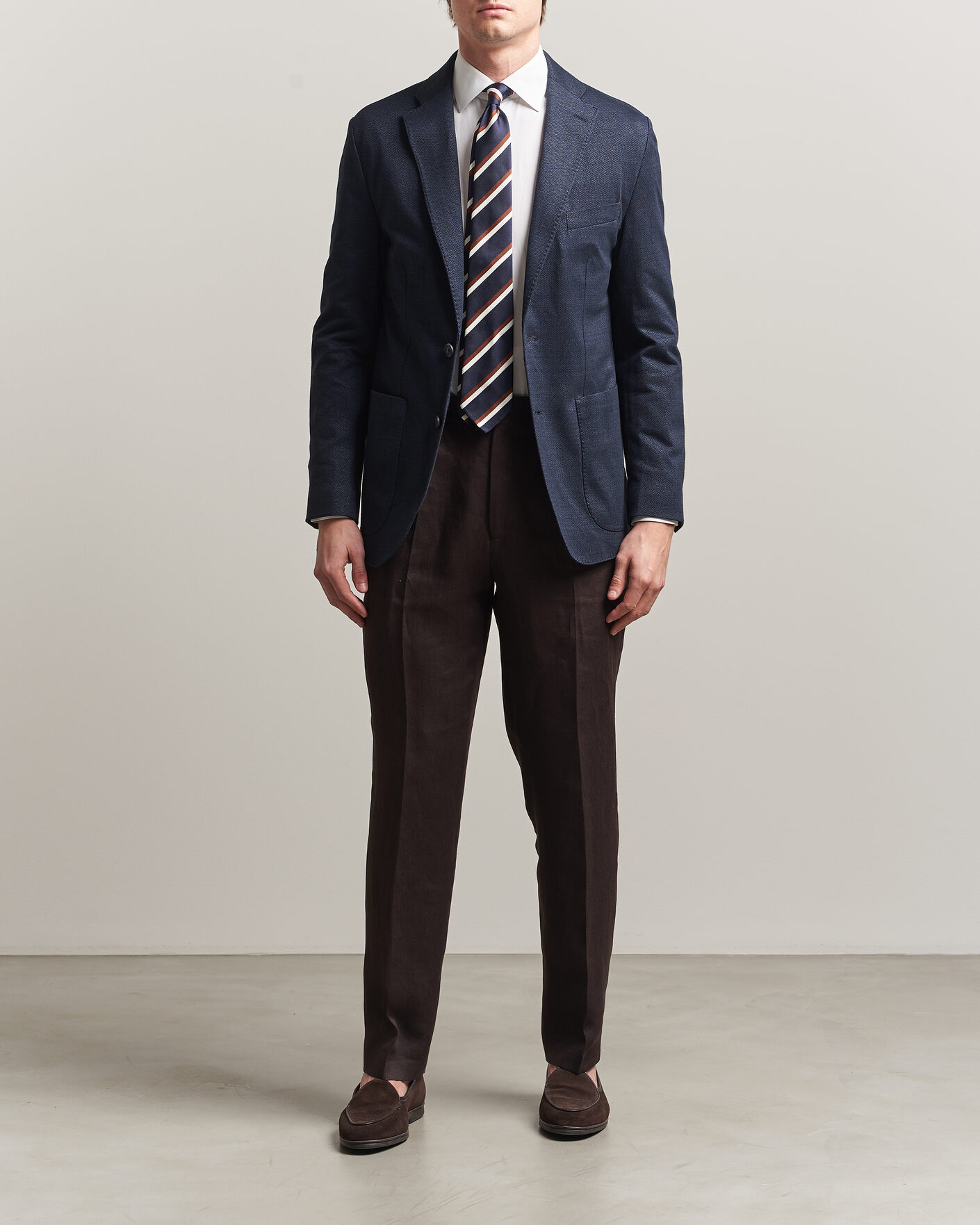 Homme | Blazers | Eton | Linen Jersey Herringbone Blazer Navy Blue