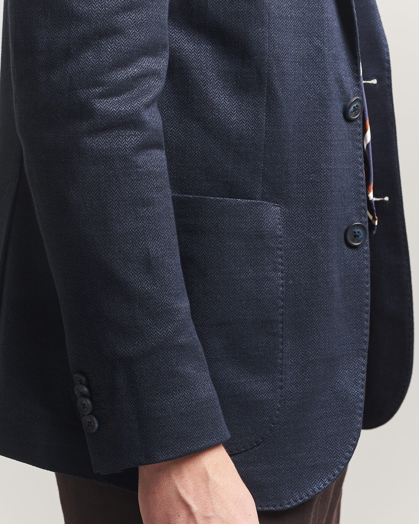 Homme | Blazers | Eton | Linen Jersey Herringbone Blazer Navy Blue