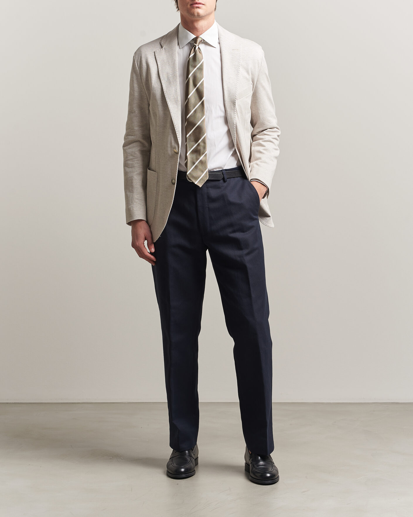 Heren | Blazers | Eton | Linen Jersey Herringbone Blazer Beige