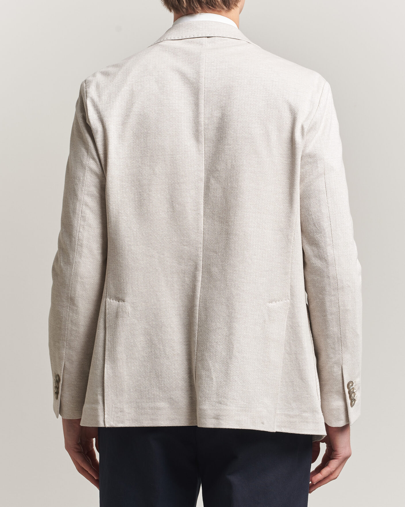 Heren | Blazers | Eton | Linen Jersey Herringbone Blazer Beige