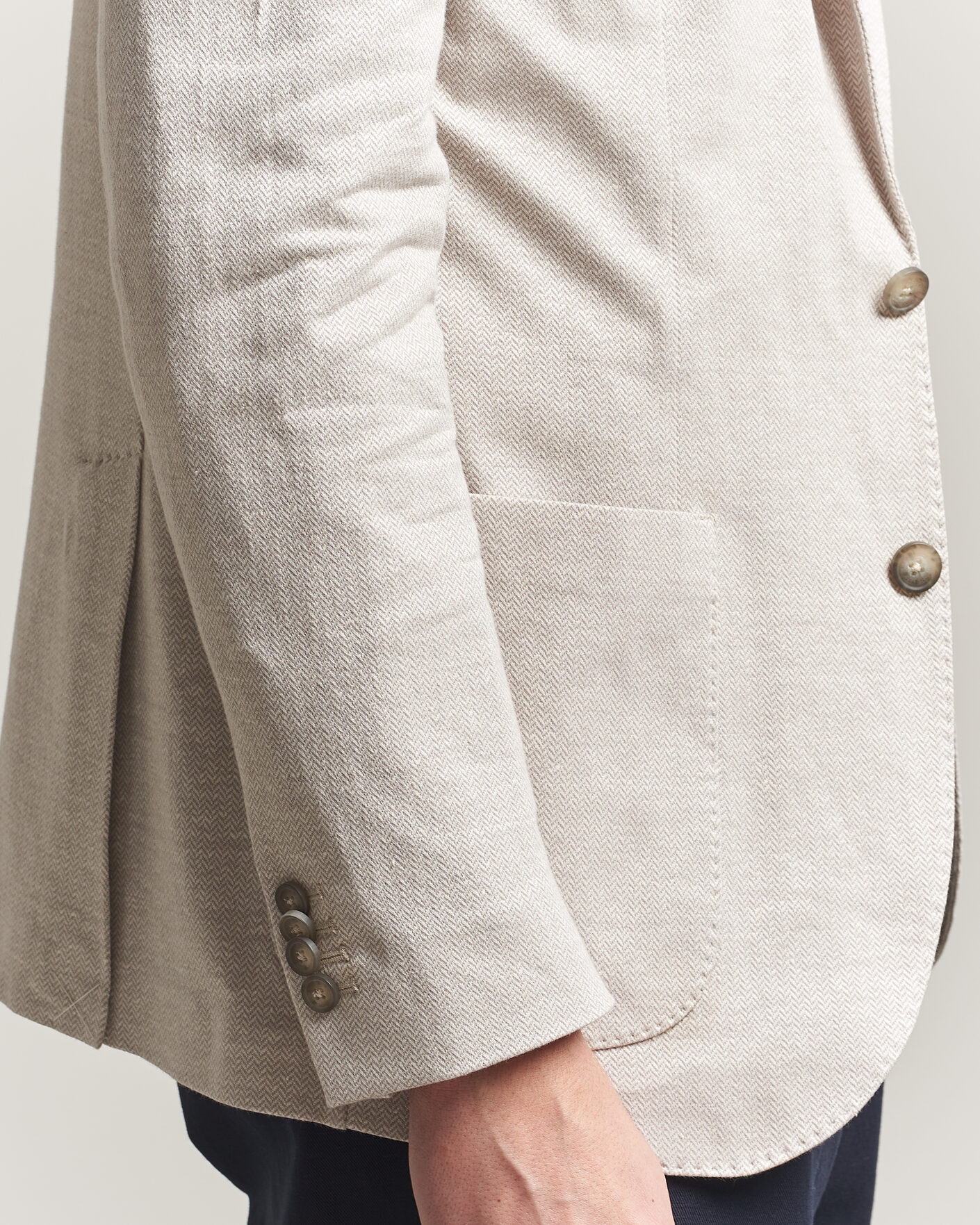 Heren | Blazers | Eton | Linen Jersey Herringbone Blazer Beige