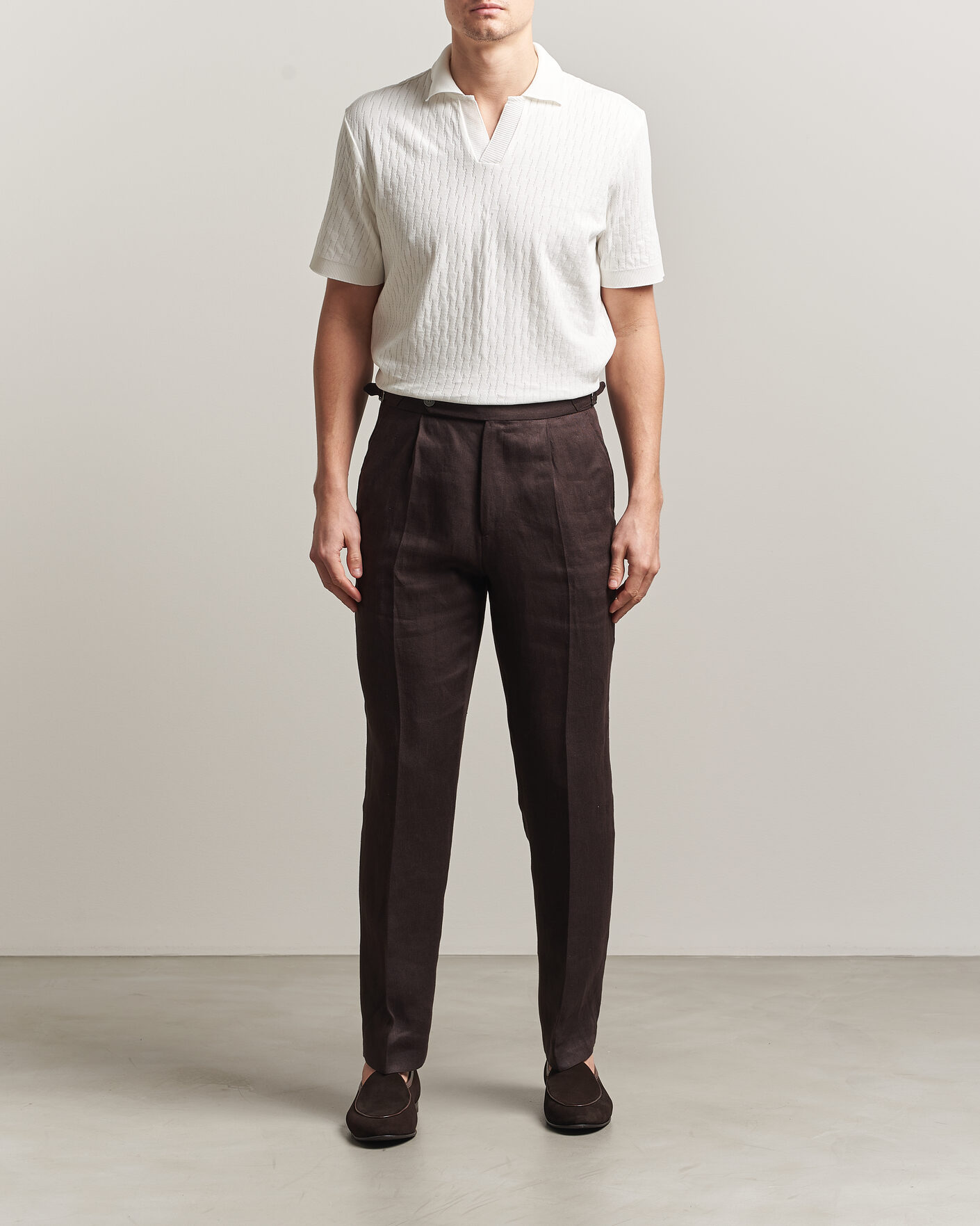 Homme | Polos | Eton | Open Collar Jacquard Polo Off White