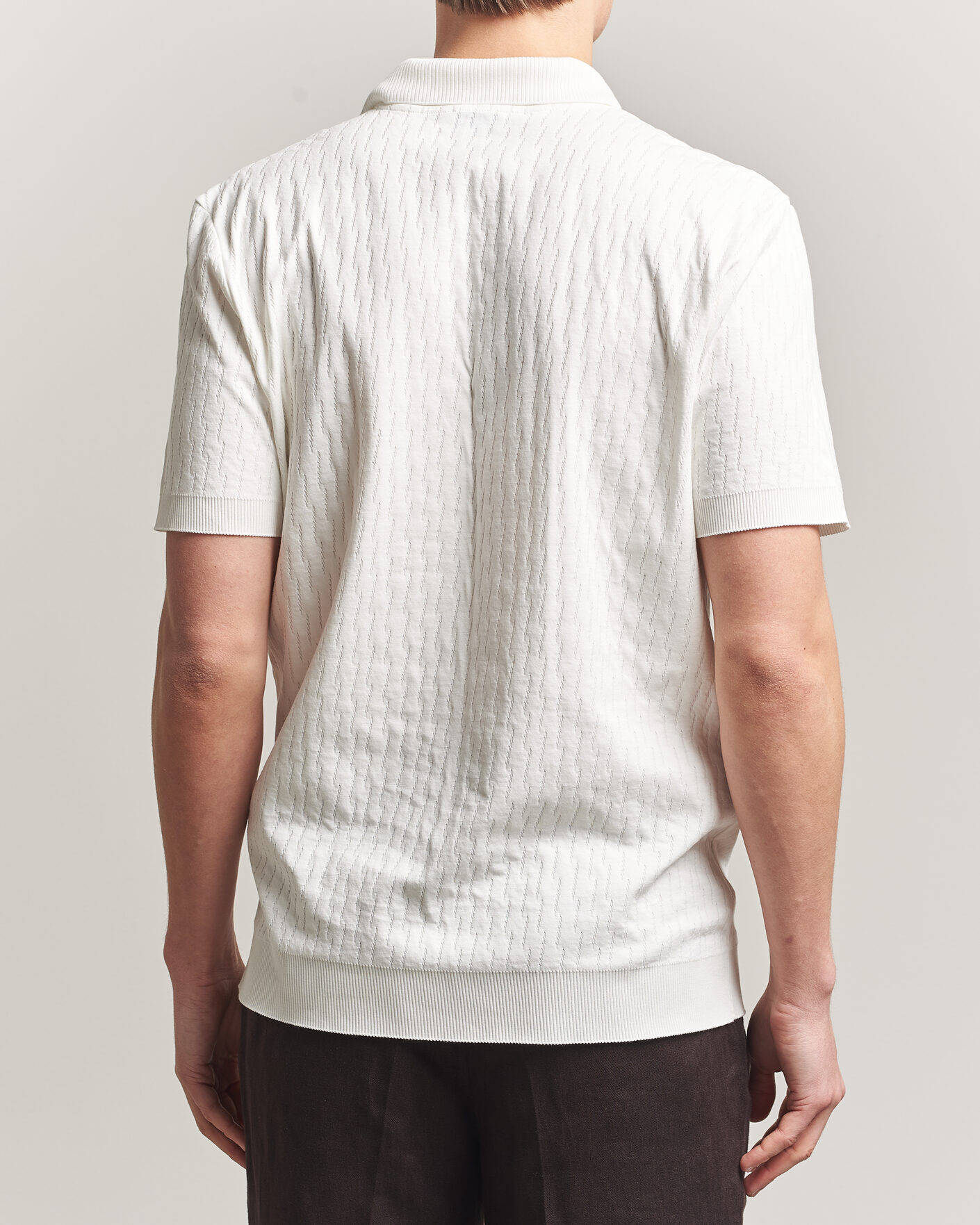 Homme | Polos | Eton | Open Collar Jacquard Polo Off White