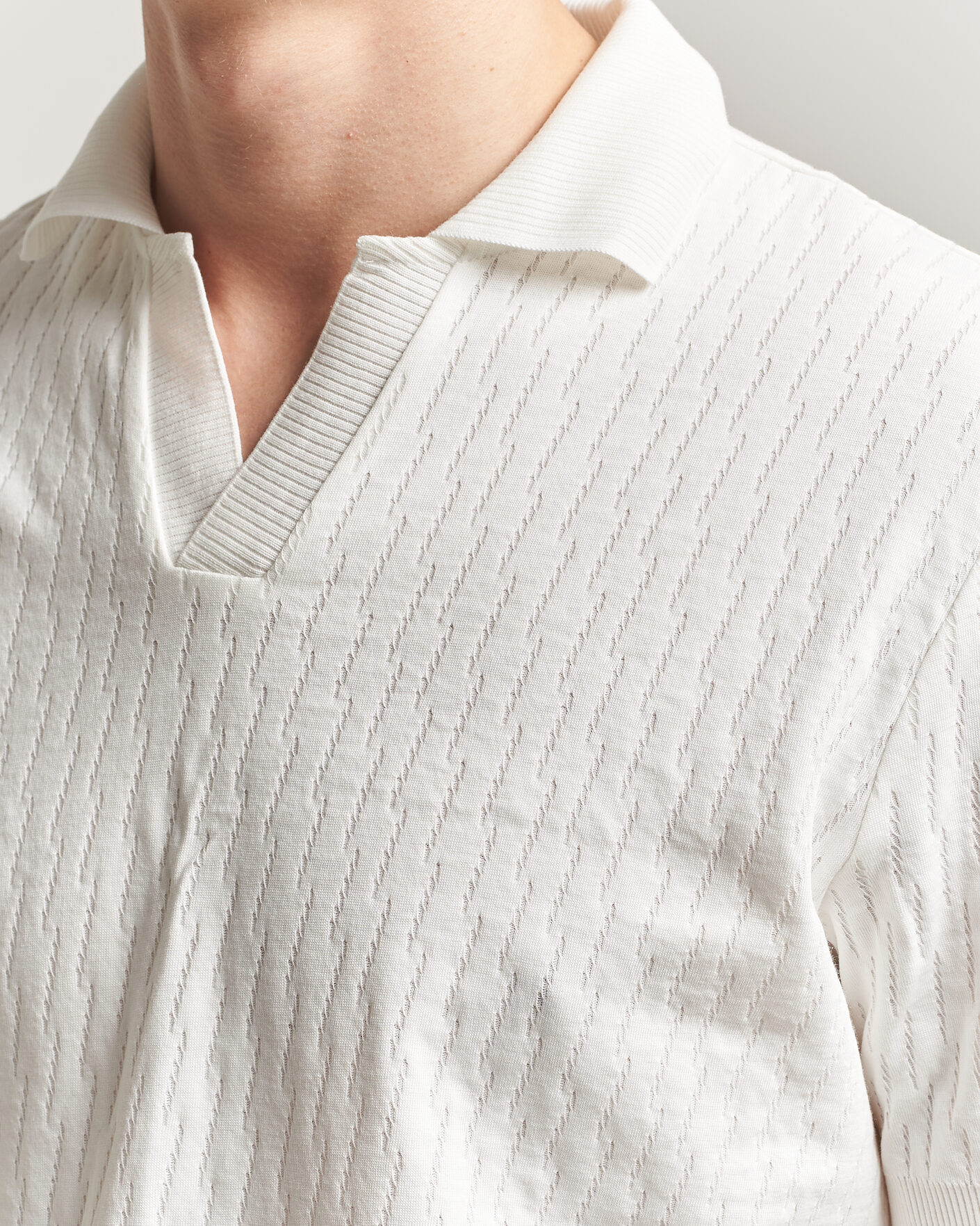 Homme | Polos | Eton | Open Collar Jacquard Polo Off White