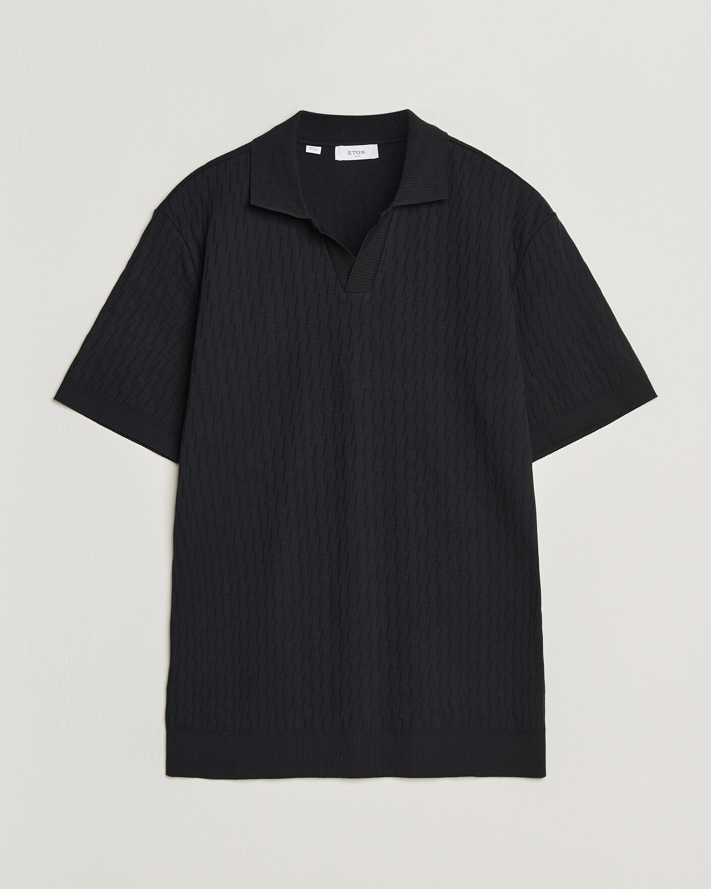 Homme | Polos | Eton | Open Collar Jacquard Polo Black