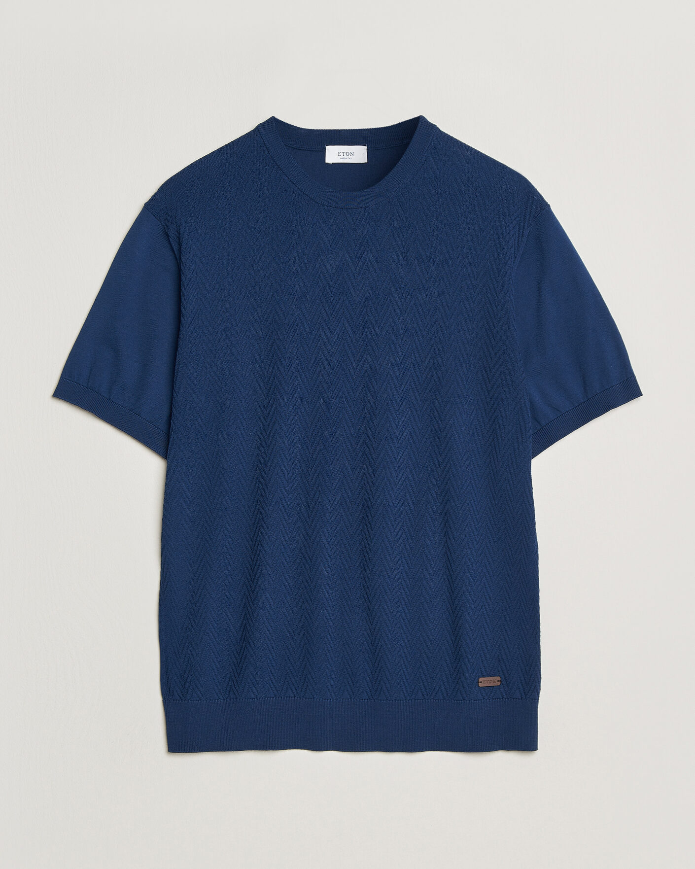 Heren | T-shirts | Eton | Cotton Knitted Crew Neck T-Shirt Navy Blue