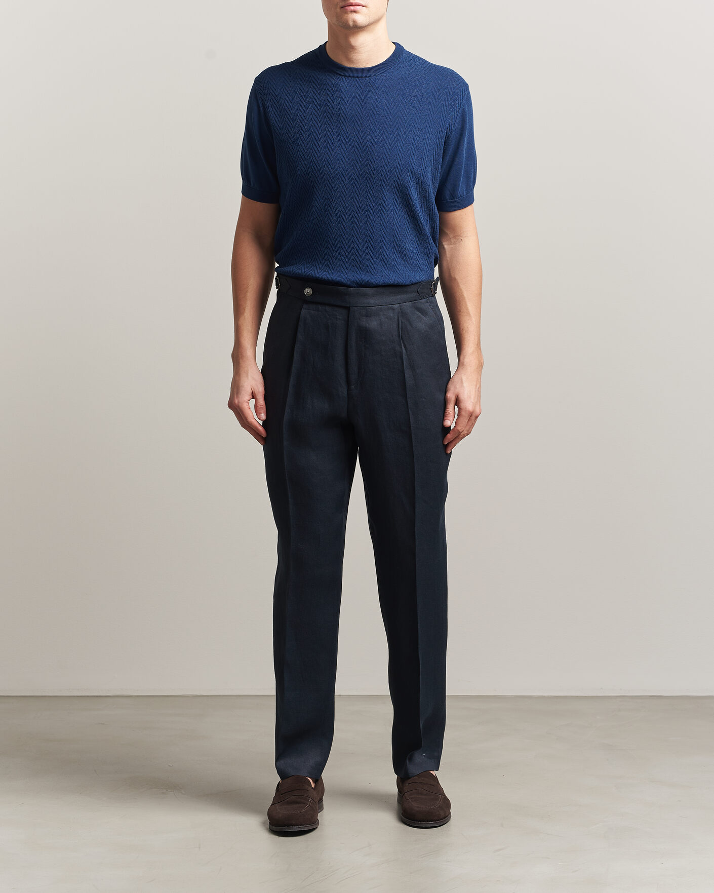 Heren | T-shirts | Eton | Cotton Knitted Crew Neck T-Shirt Navy Blue