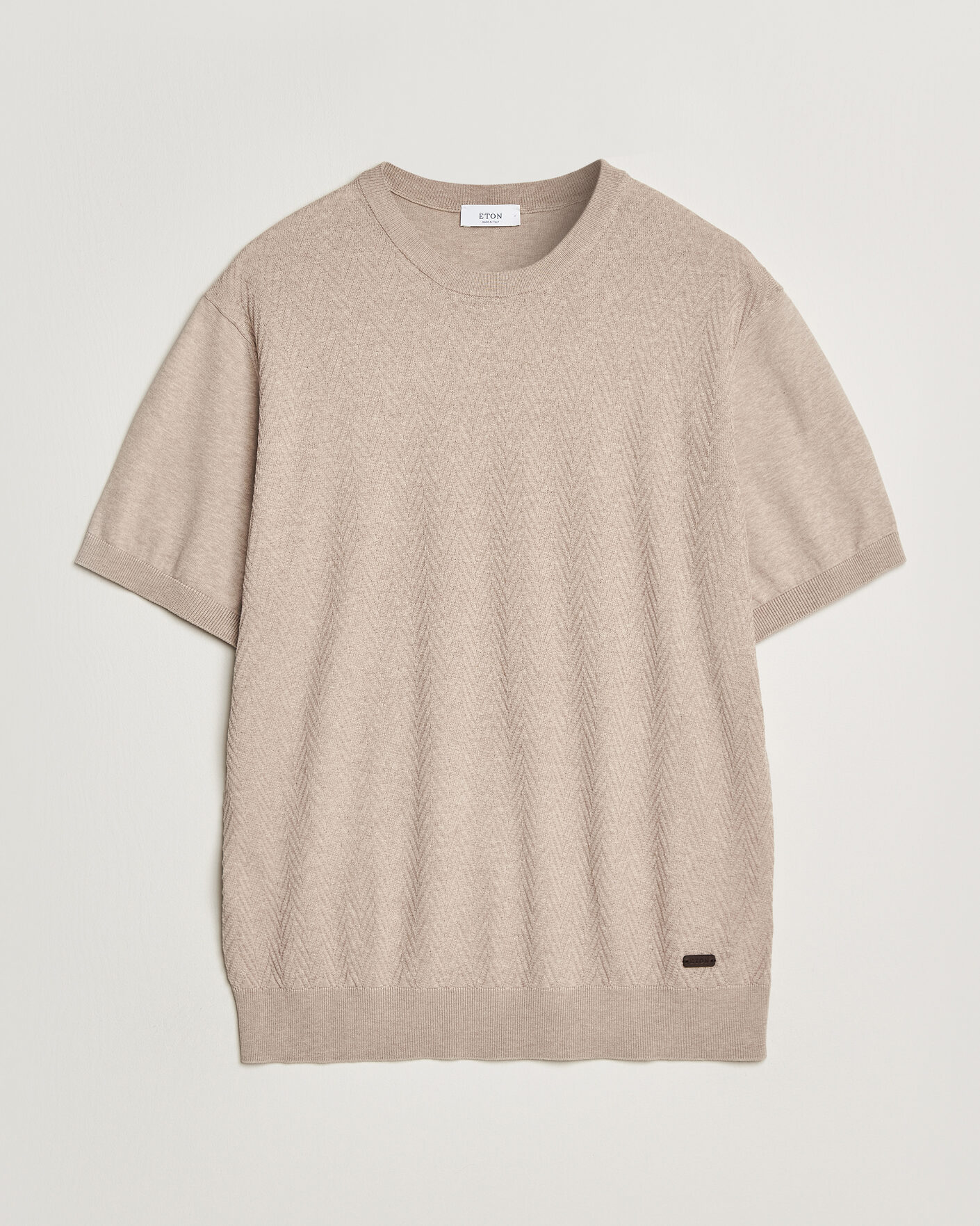 Heren | T-shirts | Eton | Cotton Knitted Crew Neck T-Shirt Beige