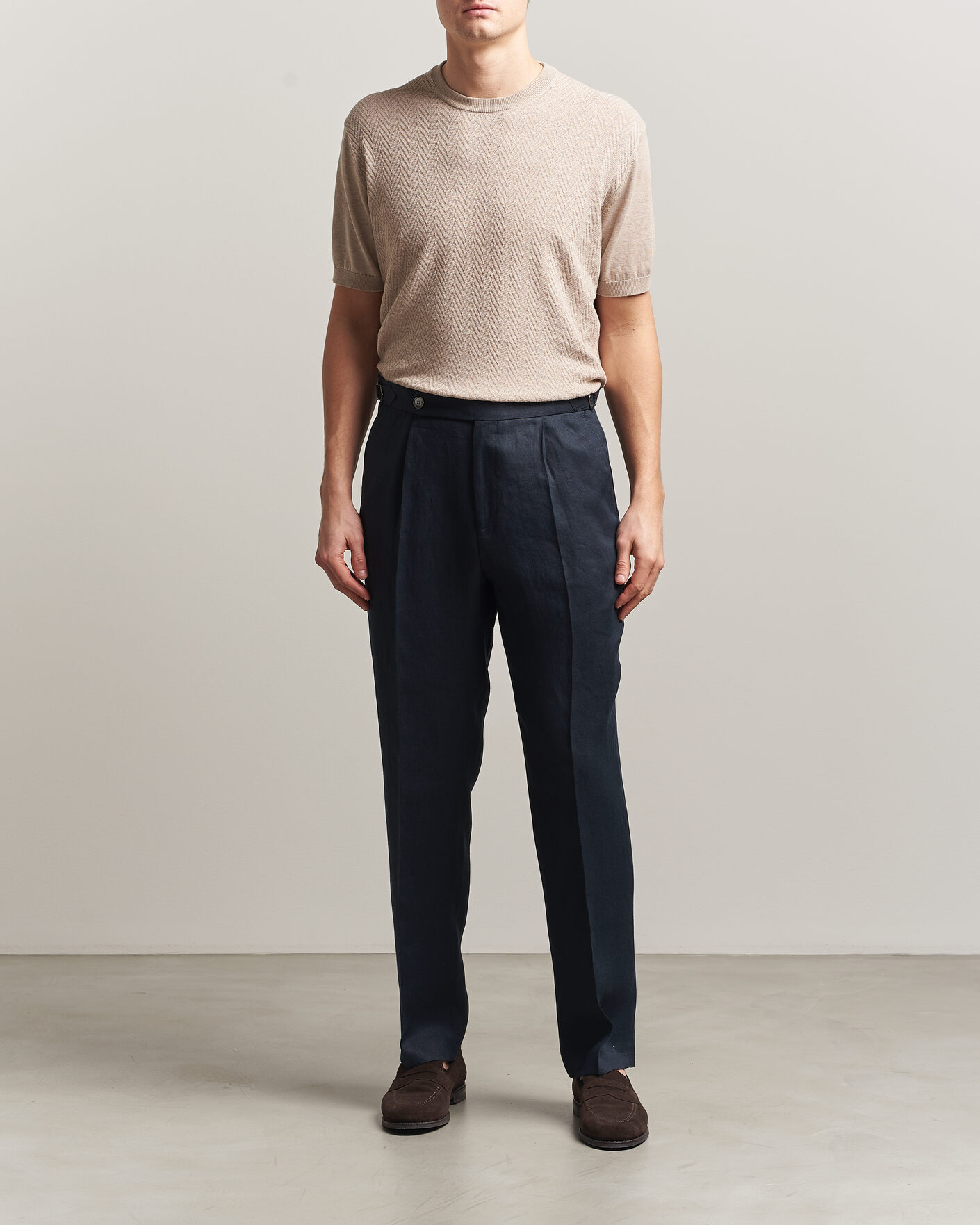 Homme | T-shirts | Eton | Cotton Knitted Crew Neck T-Shirt Beige