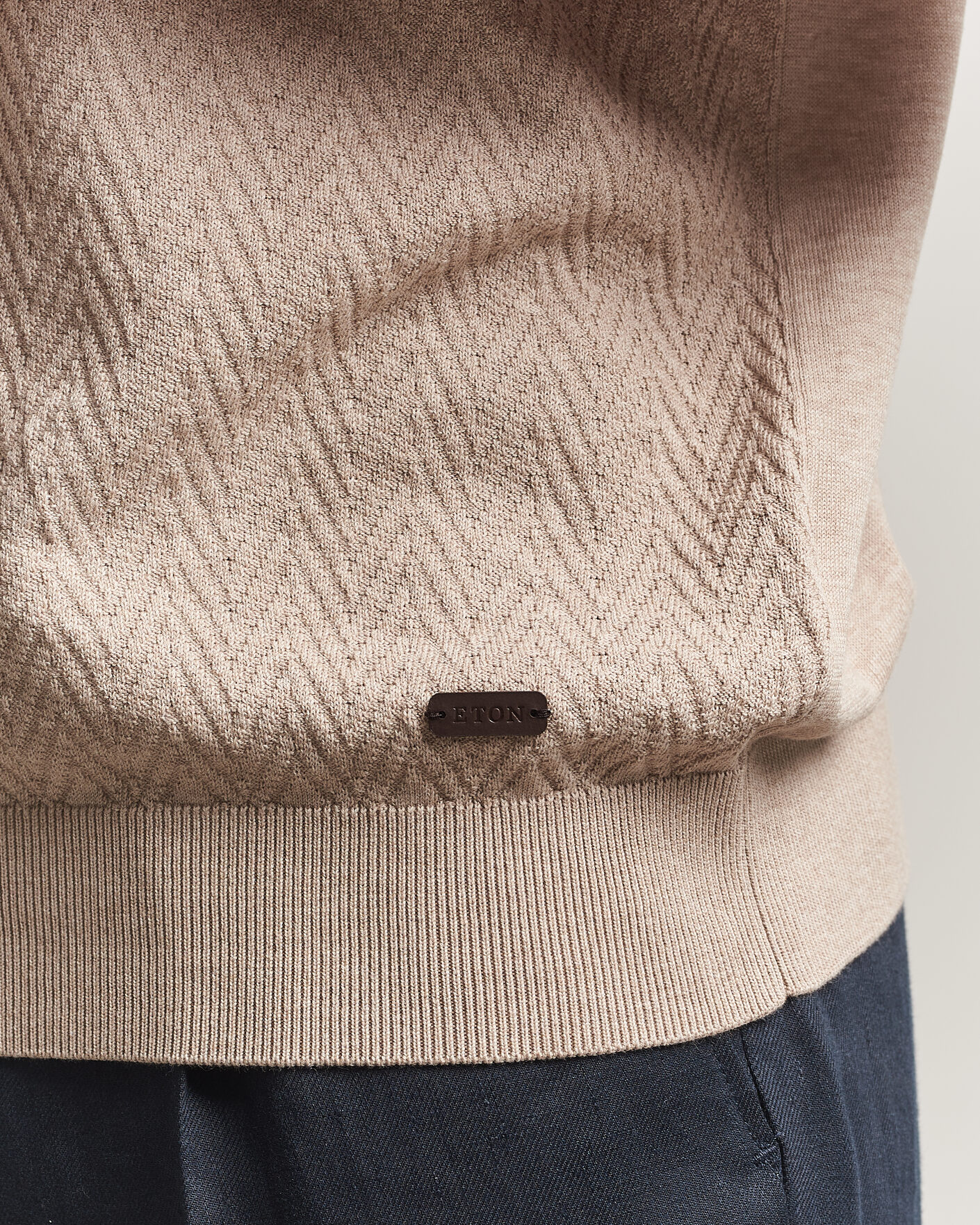 Heren | T-shirts | Eton | Cotton Knitted Crew Neck T-Shirt Beige