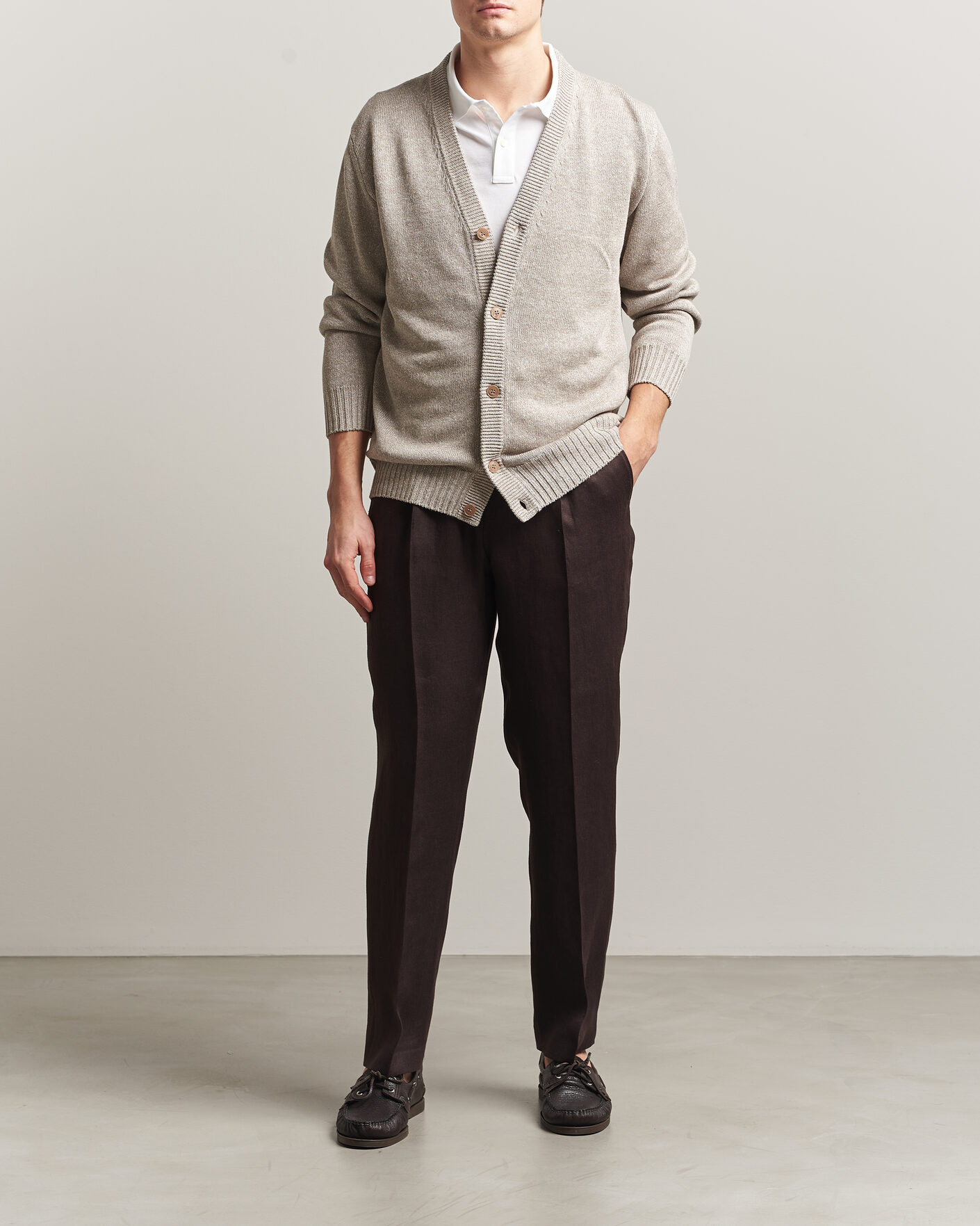 Heren | Truien | Eton | Cotton Linen Knitted Cardigan Beige
