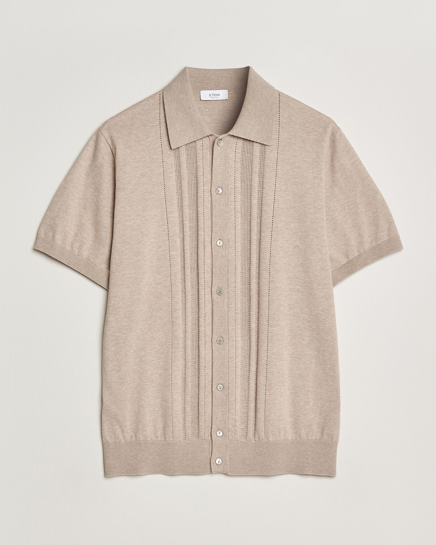 Heren | Overhemden | Eton | Cotton Structured Knitted Short Sleeve Shirt Beige