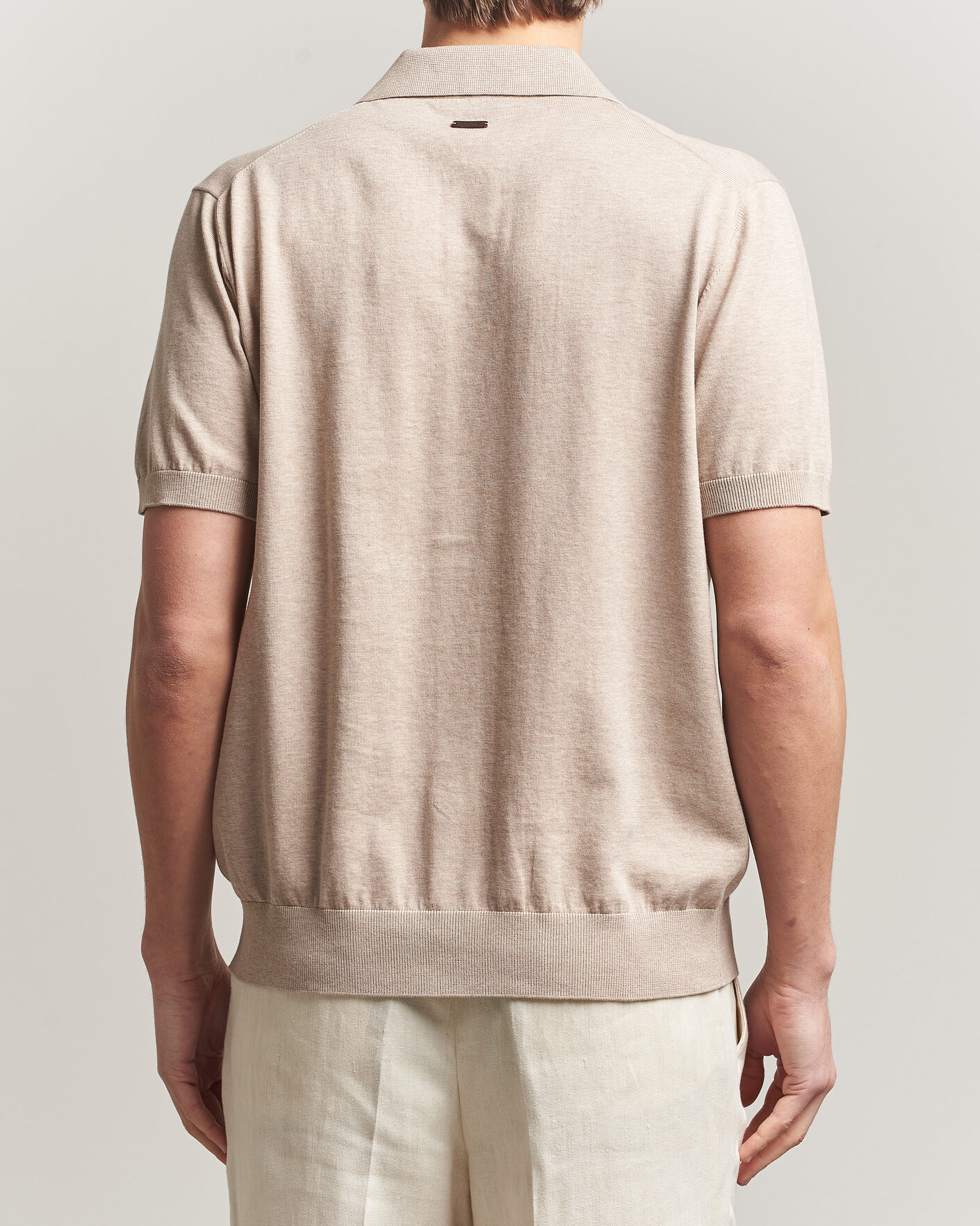 Homme | Chemises | Eton | Cotton Structured Knitted Short Sleeve Shirt Beige