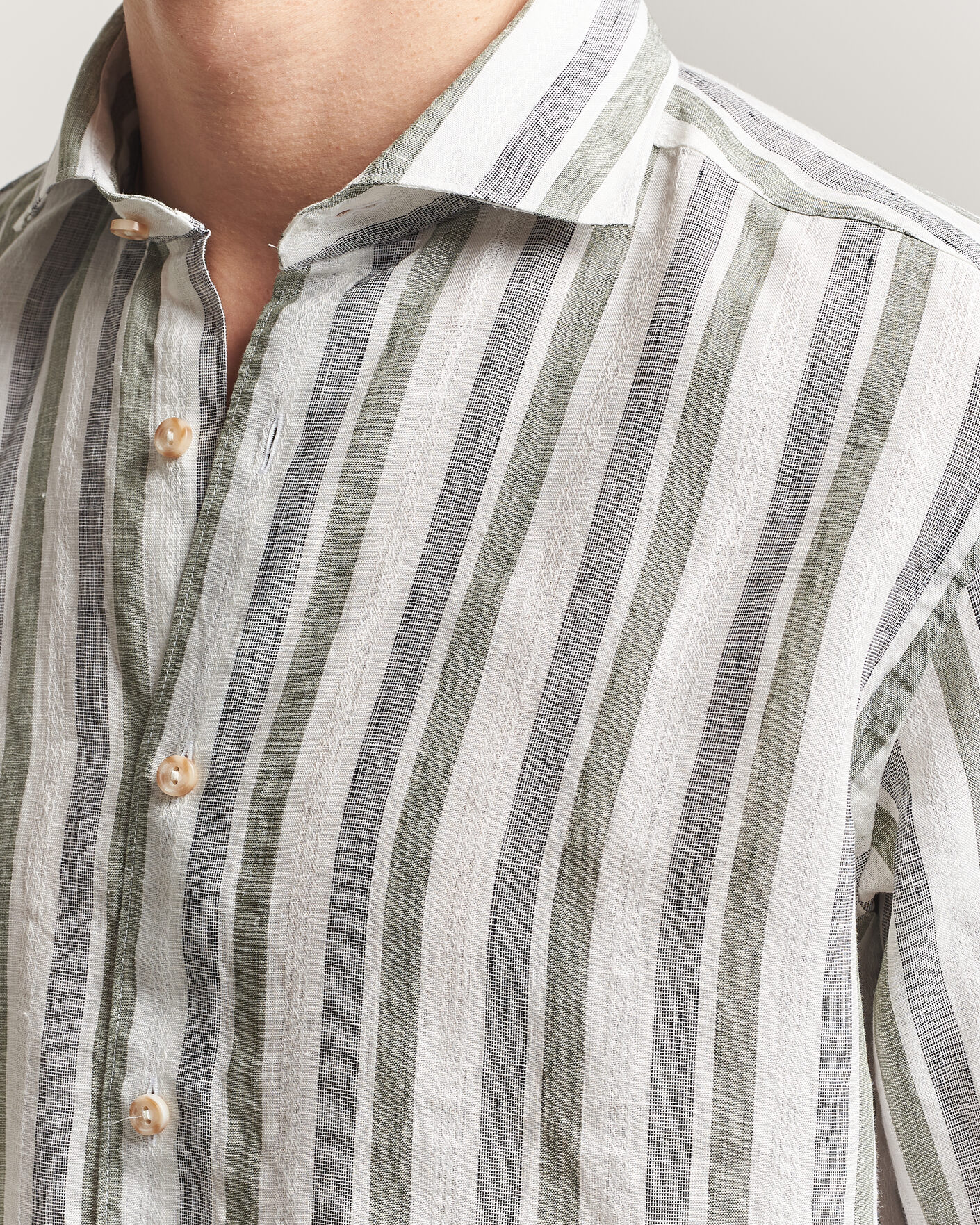 Homme | Chemises | Eton | Casual Fit Striped Linen Shirt Dark Green