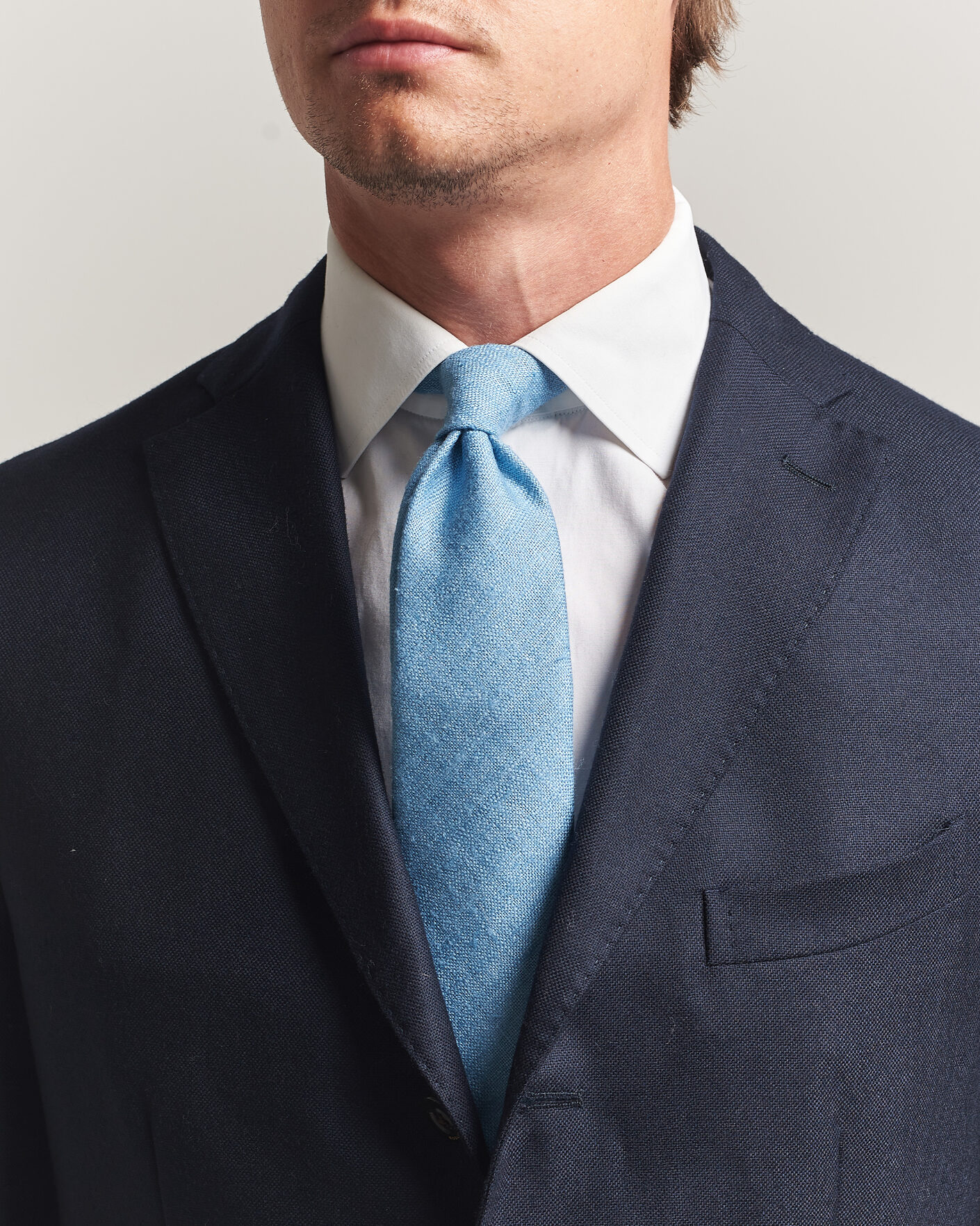 Homme | Cravates | Drake's | Silk Tussah Handrolled Tie Sky Blue