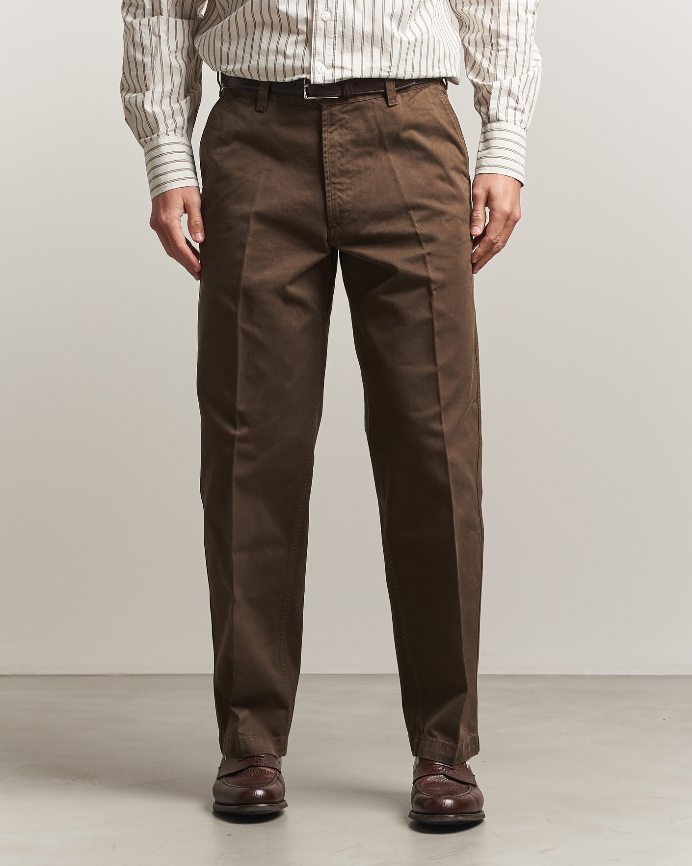 Homme | Pantalons | Drake's | Peached Flat Front Cotton Chino Brown